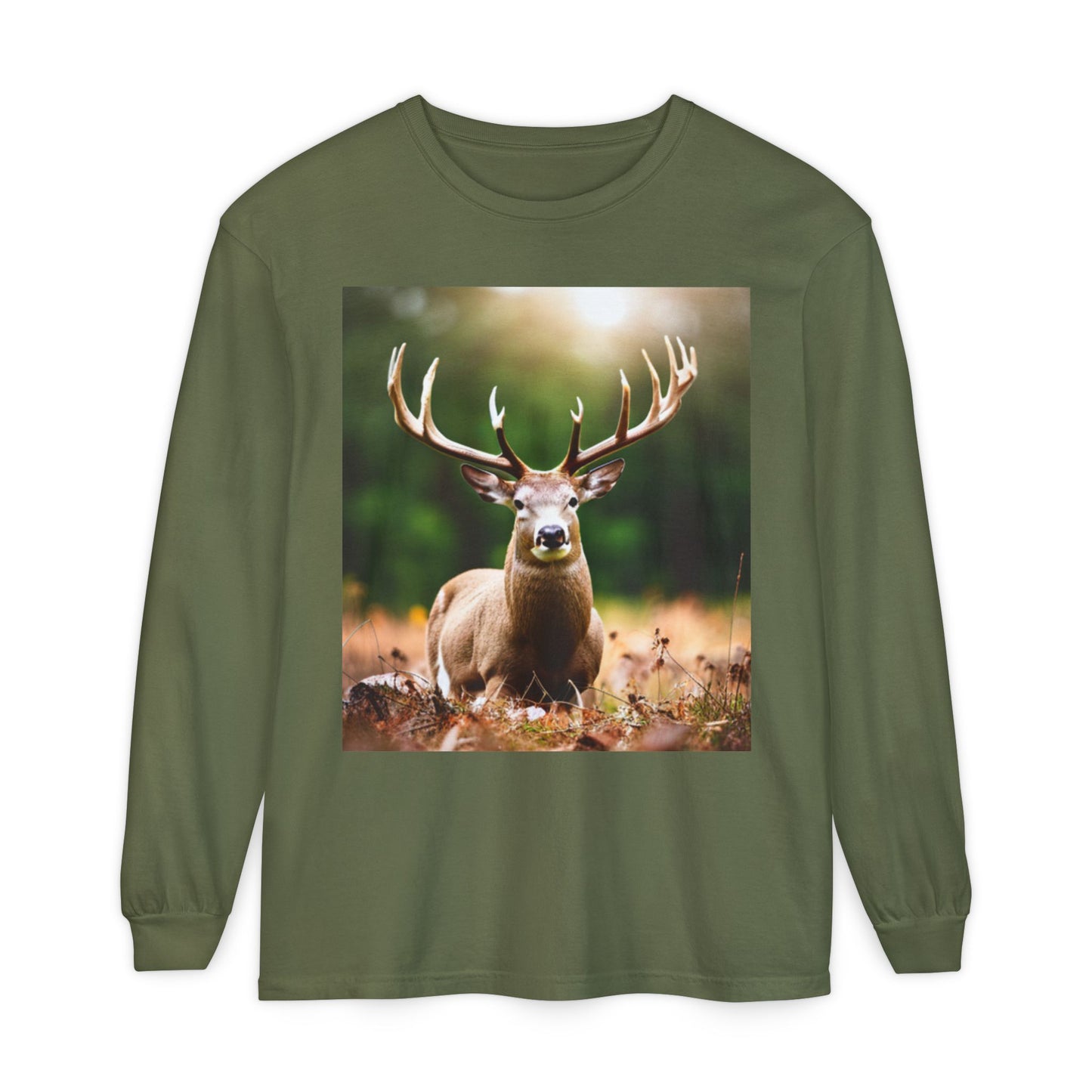 Unisex Garment-dyed Long Sleeve T-Shirt (Deer)