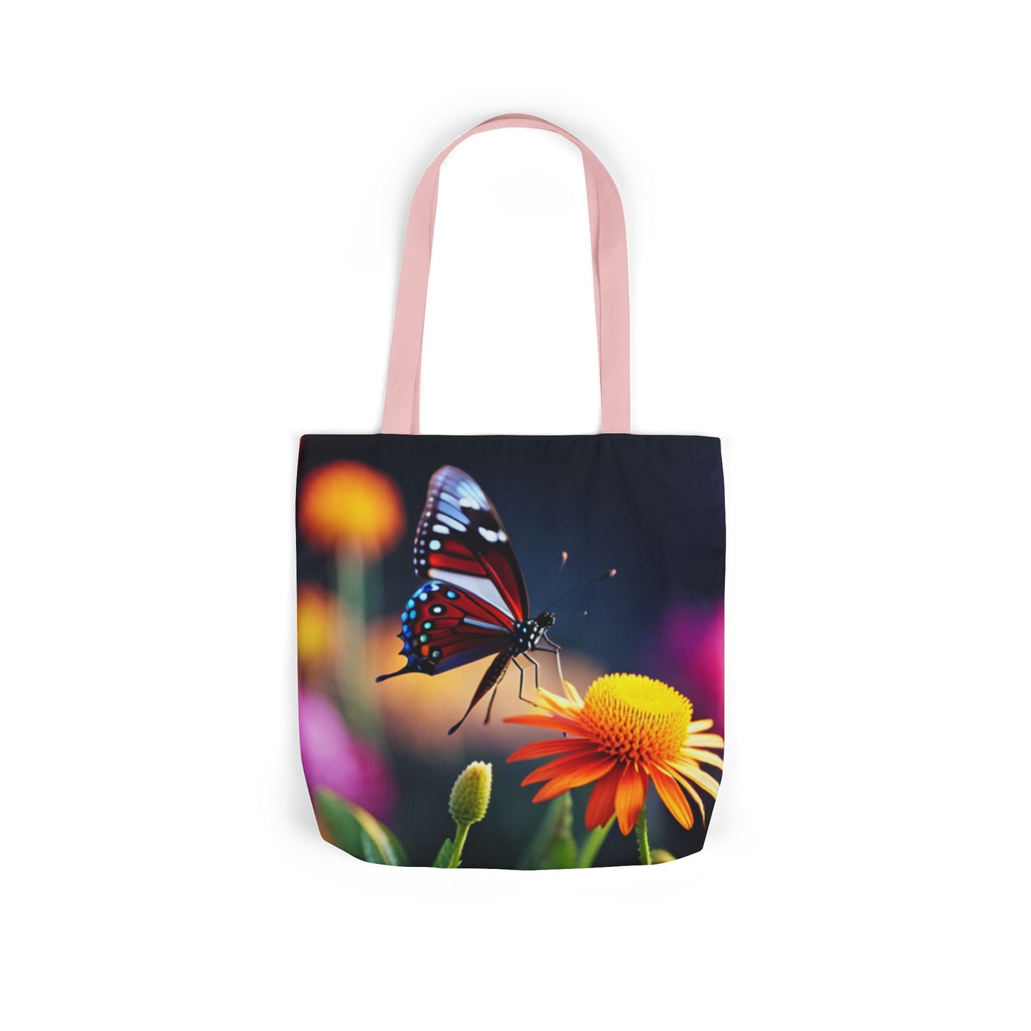 Canvas Tote Bag, 5-Color Straps (Butterflies)