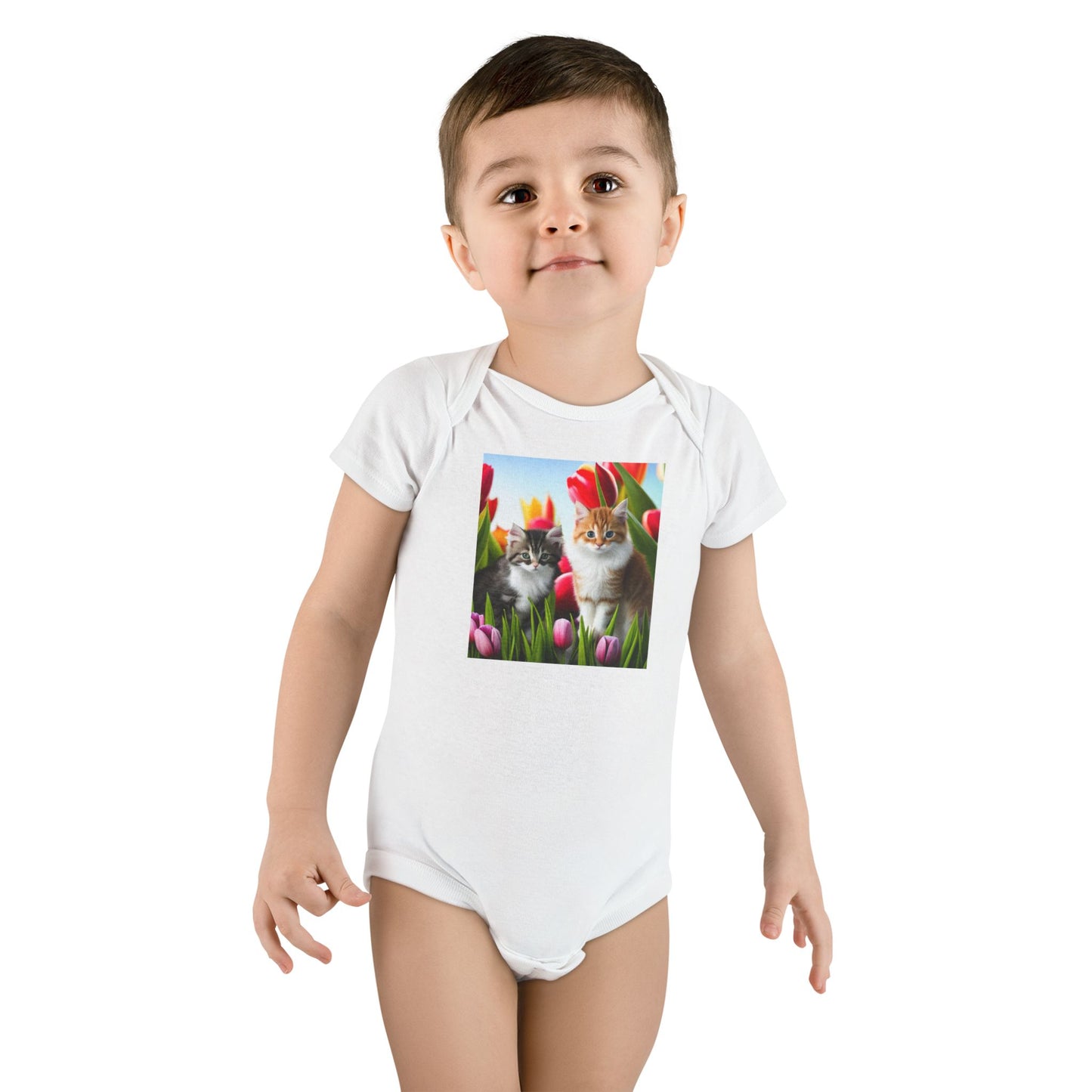 Baby Short Sleeve Onesie® (Kittens/Tulips)