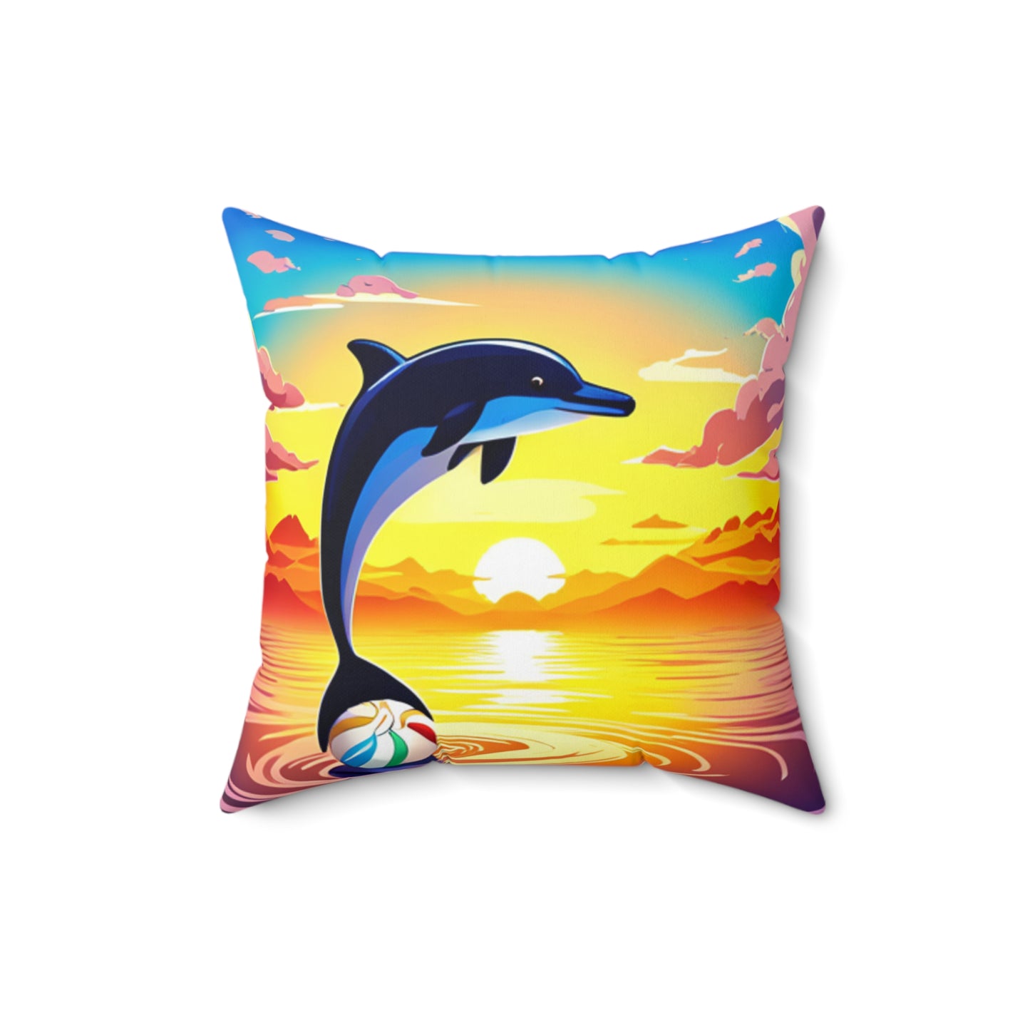 Spun Polyester Square Pillow (Dolphin Beach Ball)