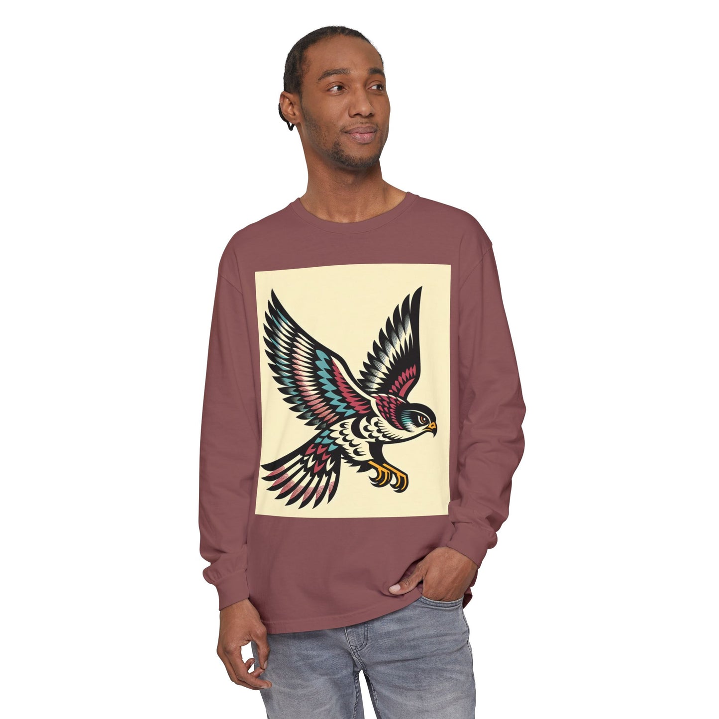 Unisex Garment-dyed Long Sleeve T-Shirt (Falcon)