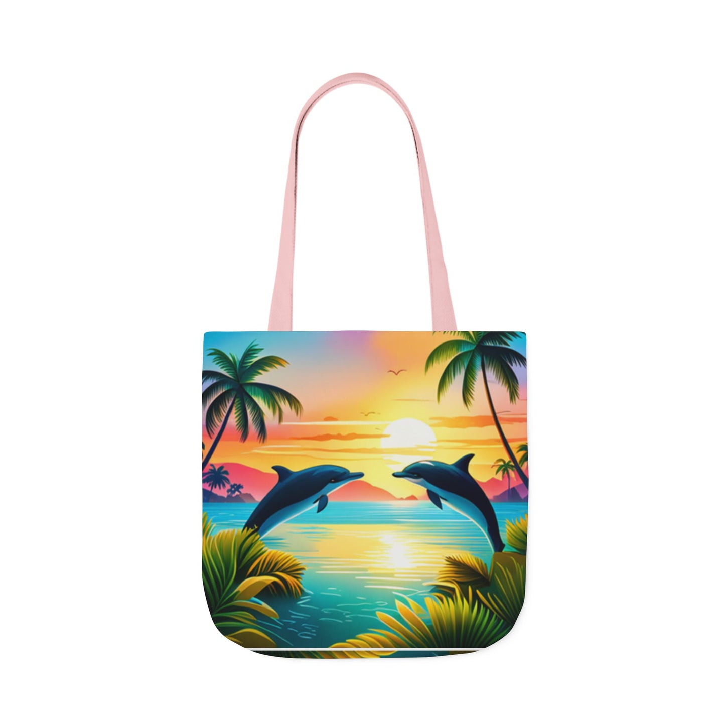 Canvas Tote Bag, 5-Color Straps (Dolphin/Palm Tree)