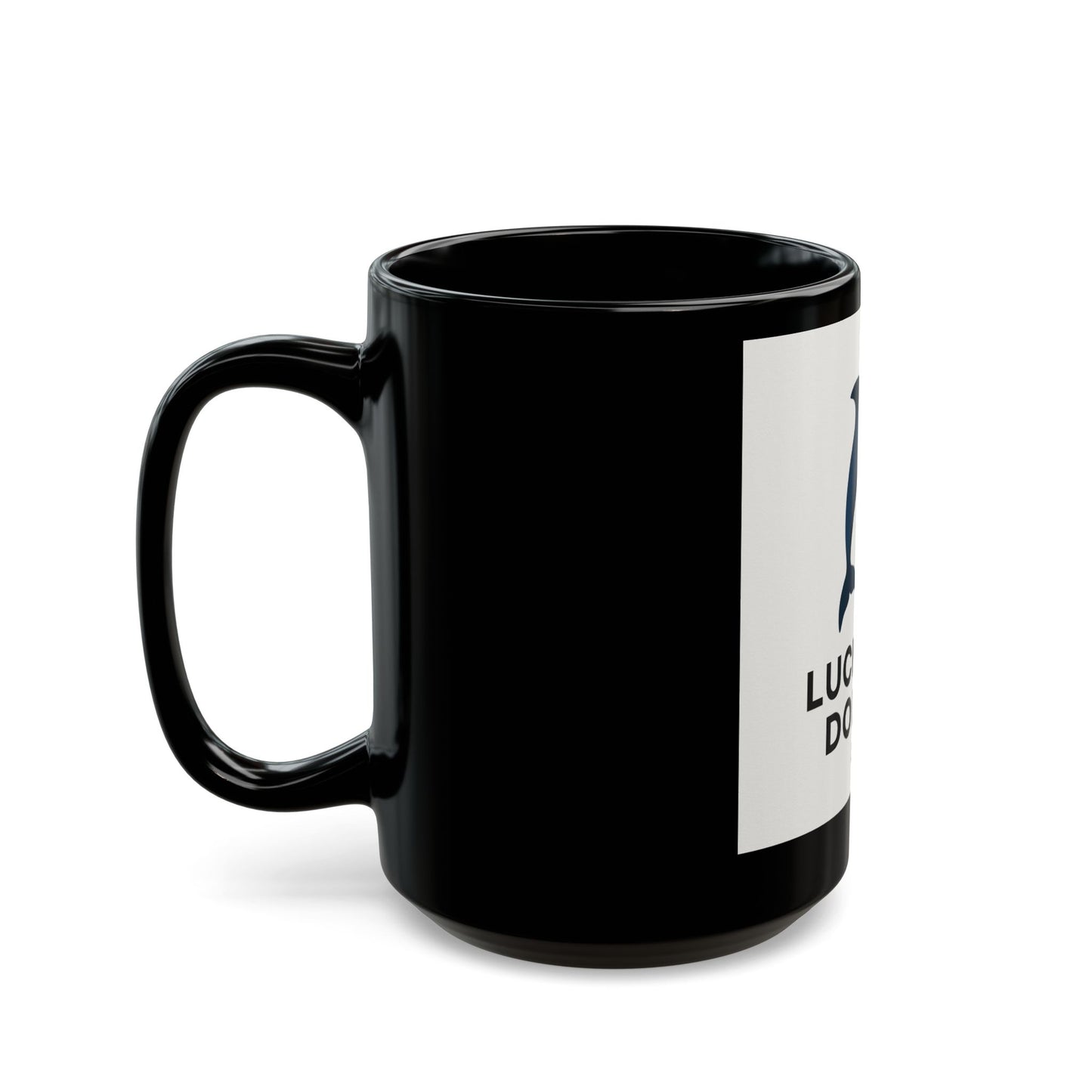 Lucky The Dolphin Logo Mug — Black Ceramic Coffee Cup (11oz, 15oz)