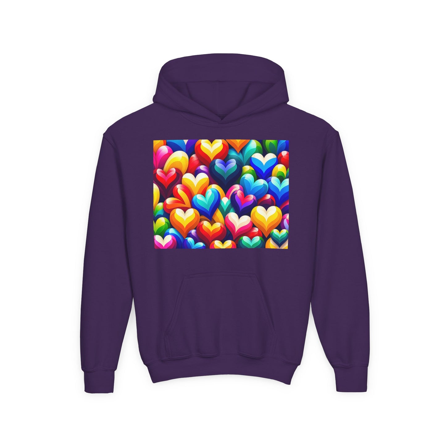 Youth Heavy Blend Hooded Sweatshirt (Colorful Hearts)