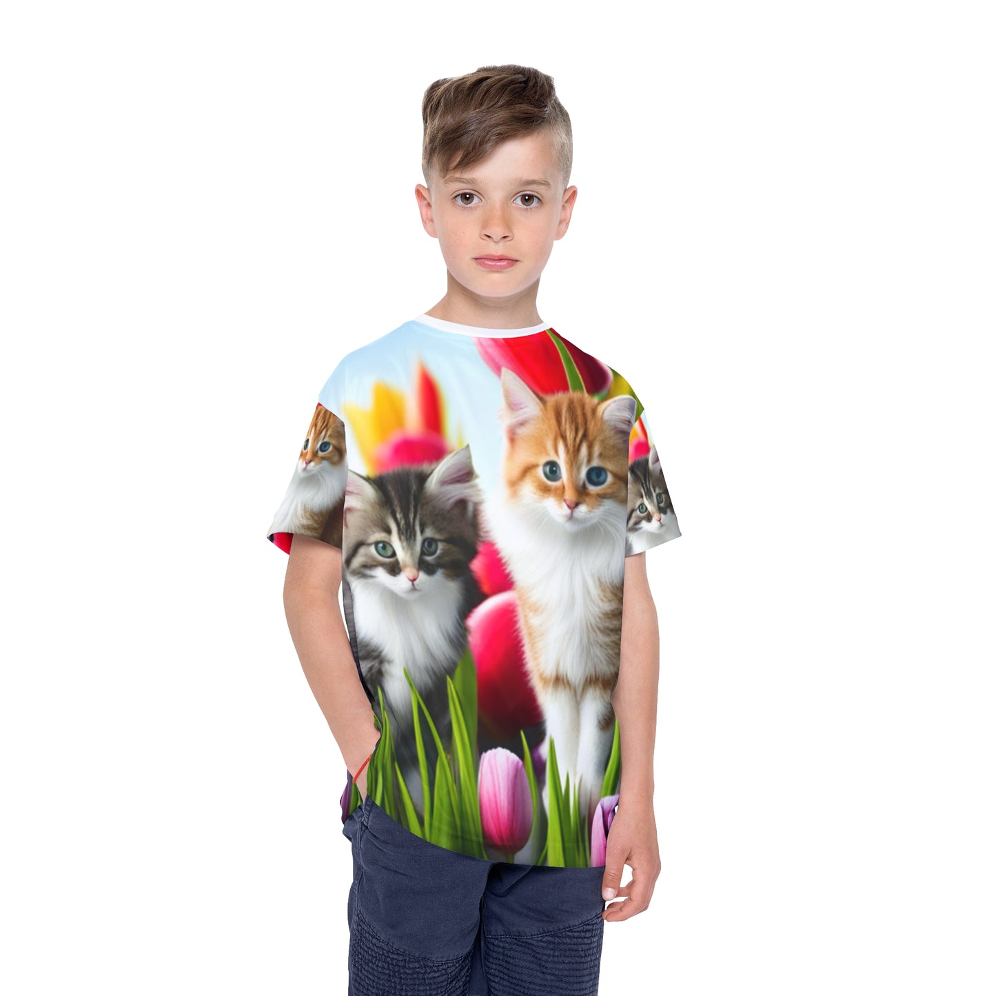 Kids Sports Jersey (AOP)(Kittens/Tulips)