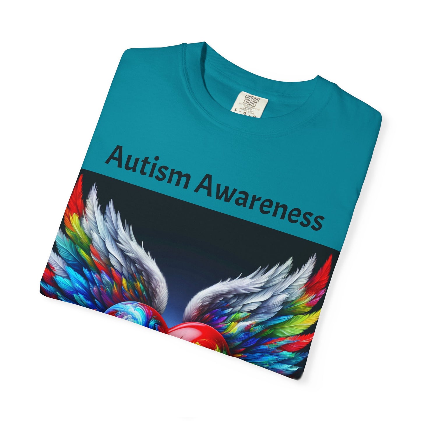 Autism Awareness Unisex Garment-Dyed T-Shirt - Colorful Heart Design