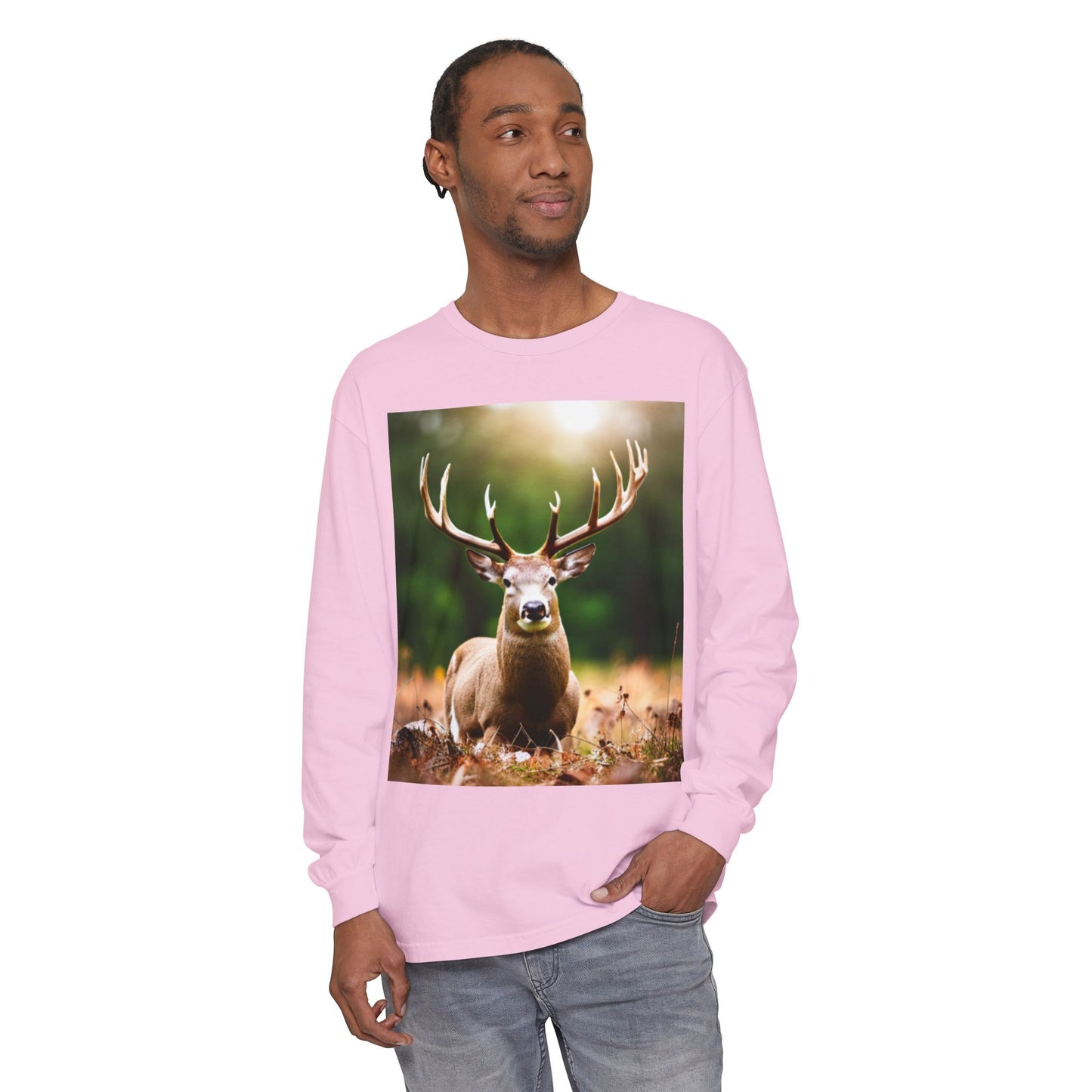 Unisex Garment-dyed Long Sleeve T-Shirt (Deer)
