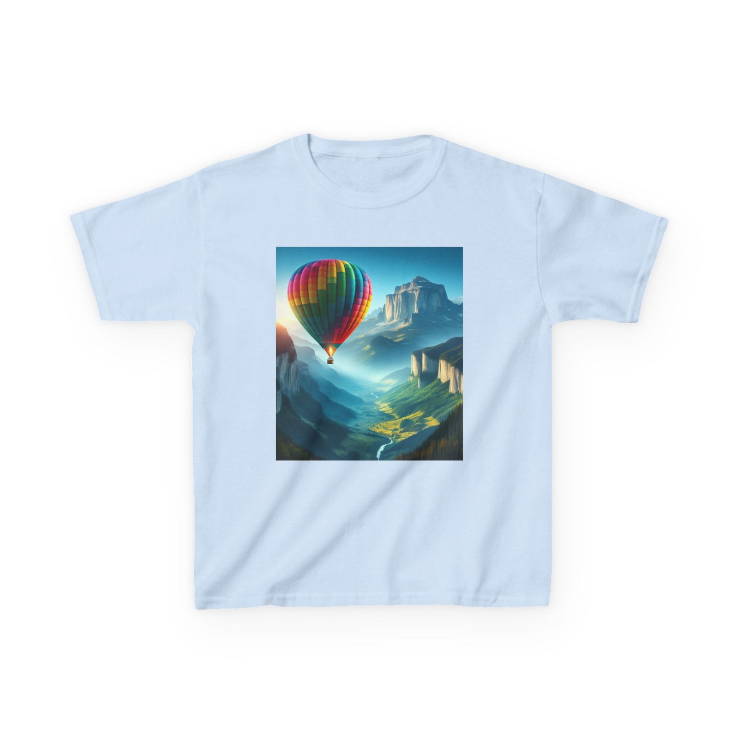 Kids Heavy Cotton™ Tee - Colorful Hot Air Balloon Adventure Tee for Young Explorers