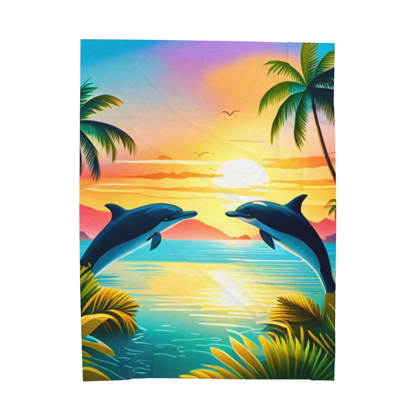 Velveteen Plush Blanket (Dolphin Palm Tree)