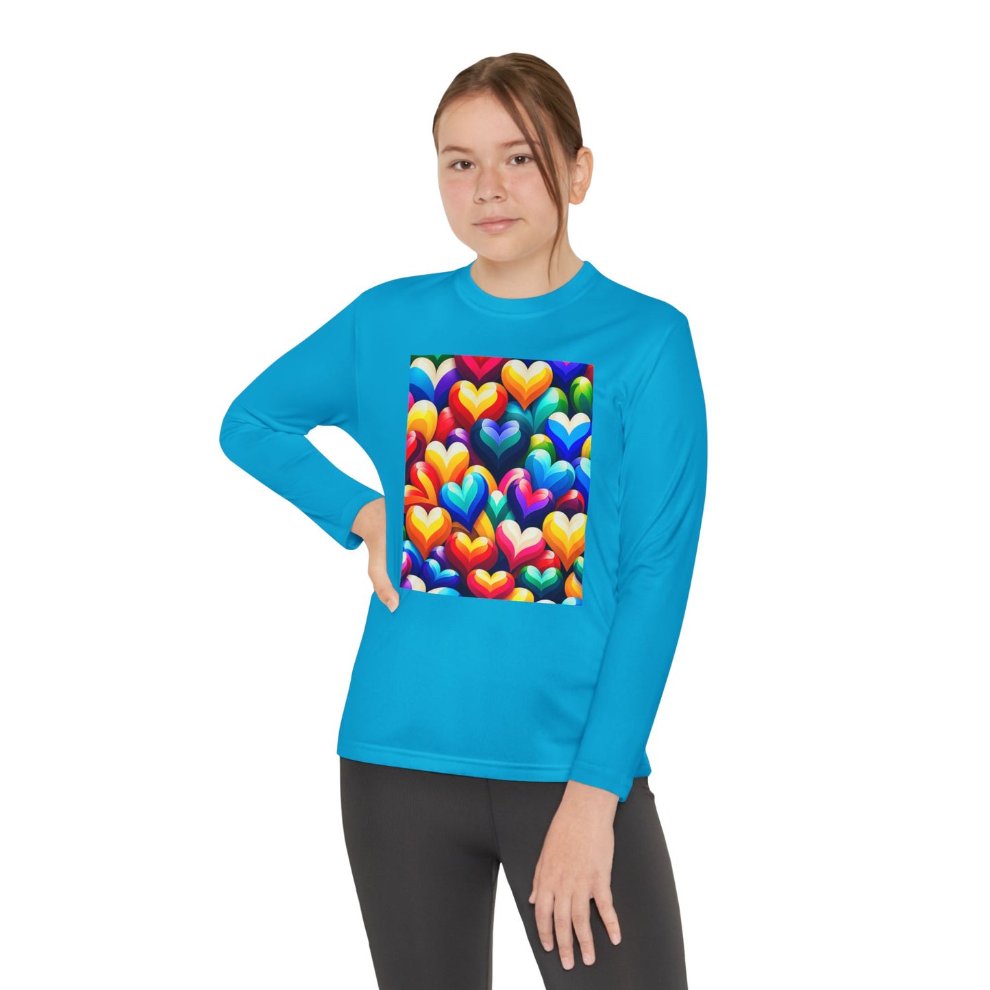 Youth Long Sleeve Competitor Tee (Colorful Hearts)