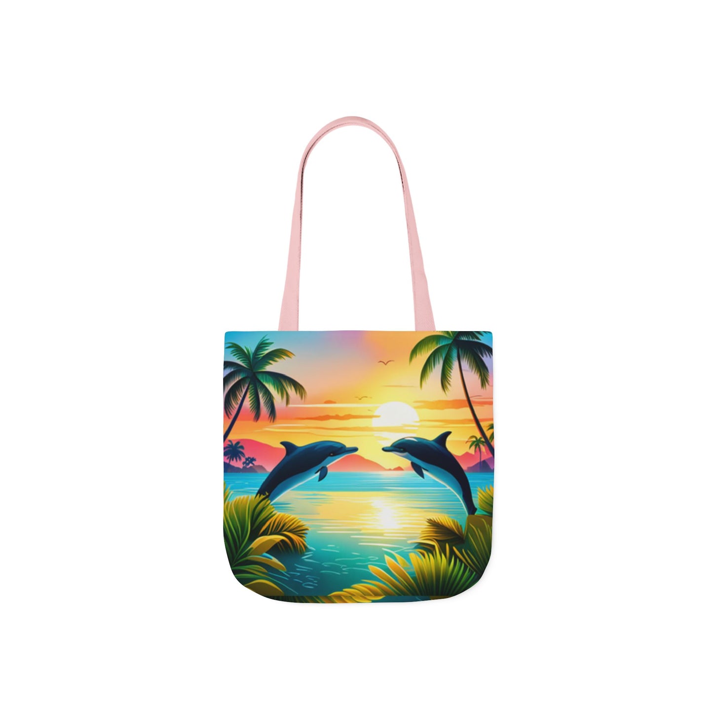 Canvas Tote Bag, 5-Color Straps (Dolphin/Palm Tree)
