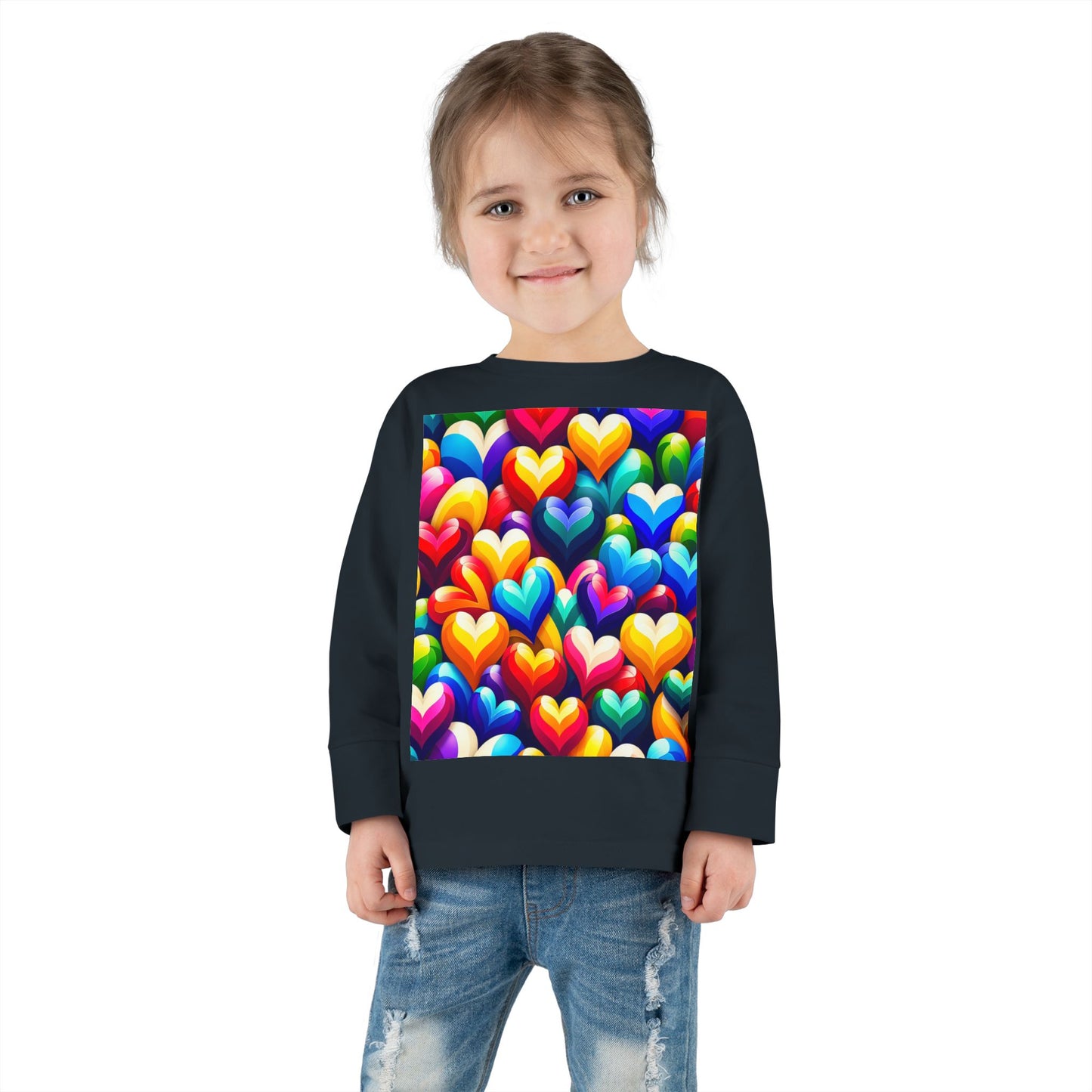 Toddler Long Sleeve Tee (Colorful Hearts)