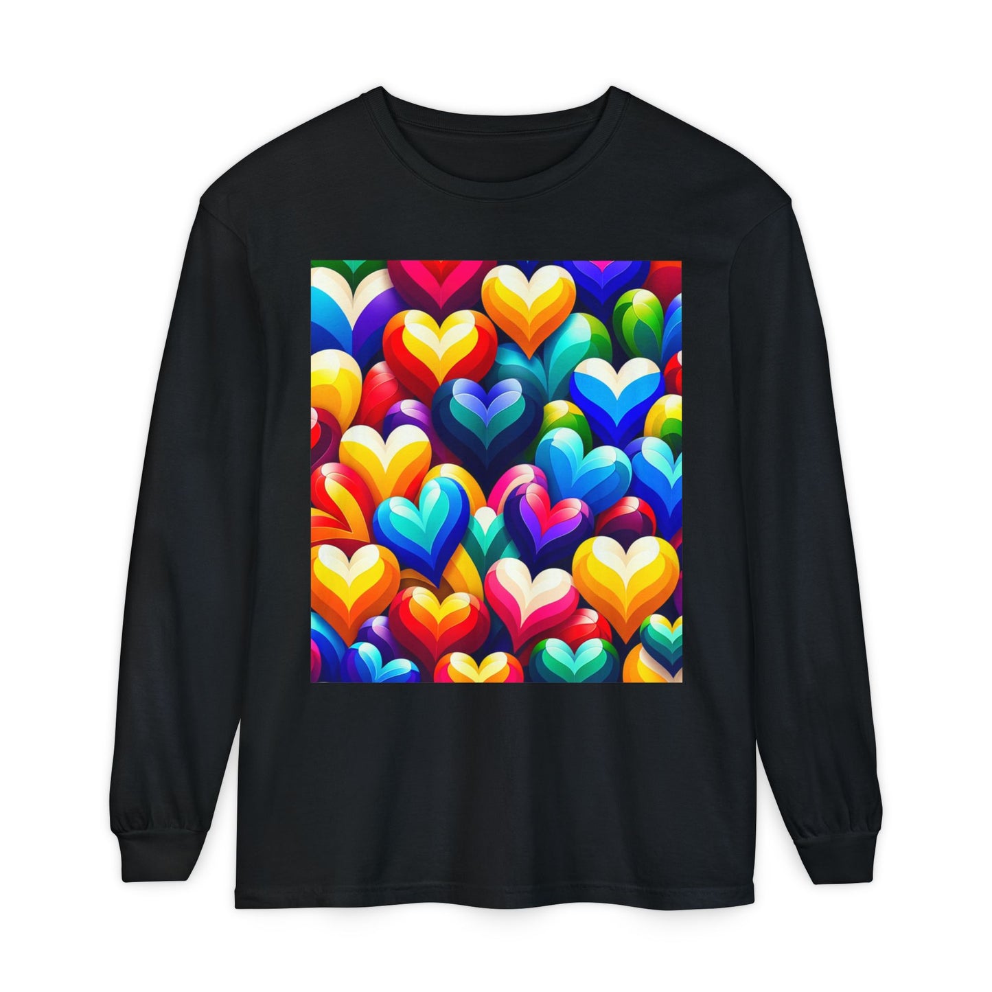 Unisex Garment-dyed Long Sleeve T-Shirt (Colorful Hearts)