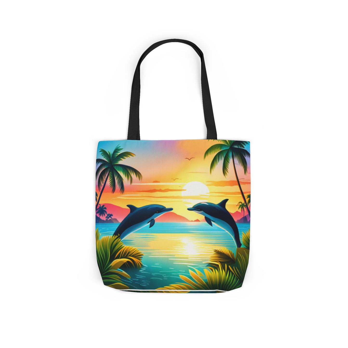Canvas Tote Bag, 5-Color Straps (Dolphin/Palm Tree)