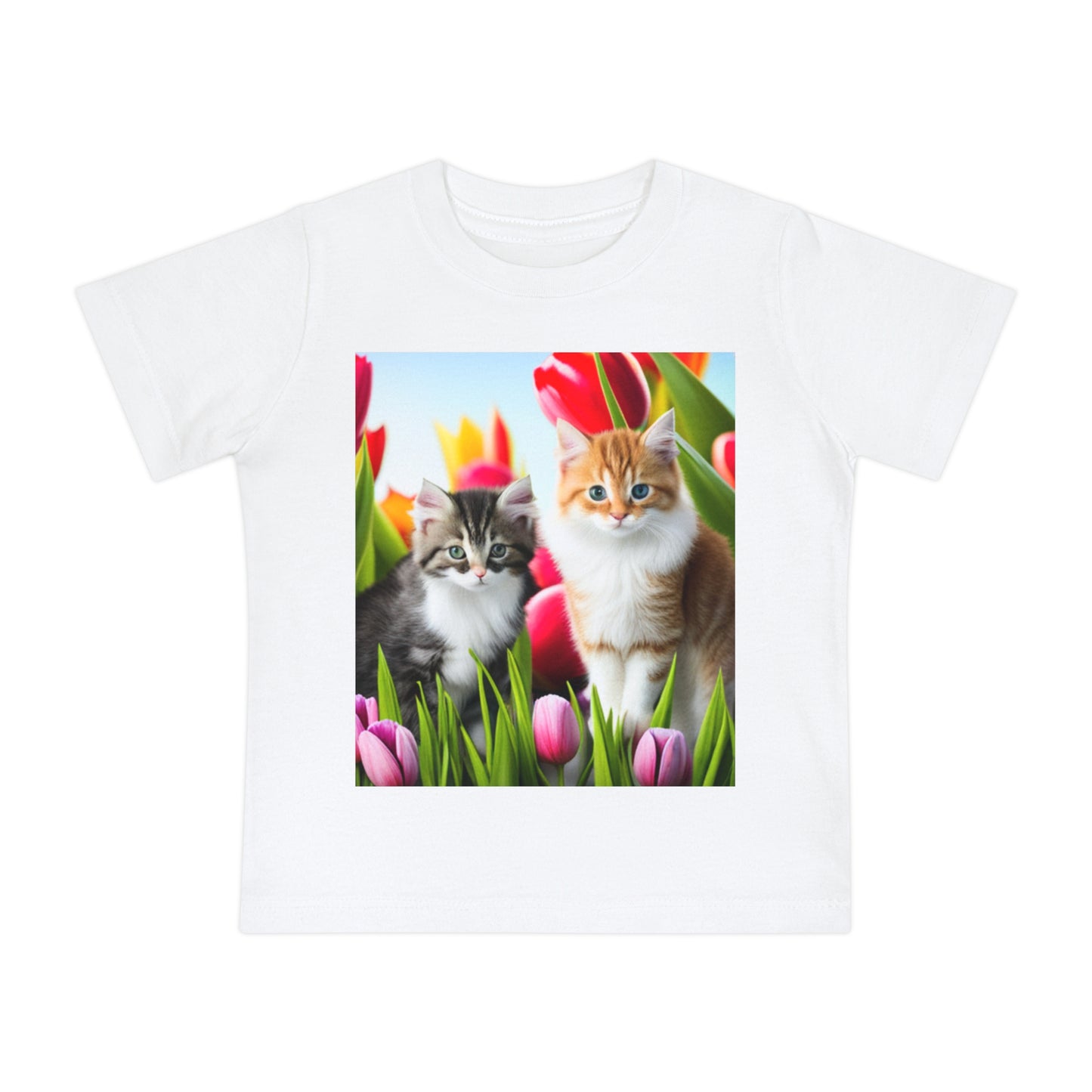 Baby Short Sleeve T-Shirt (Kittens/Tulips)