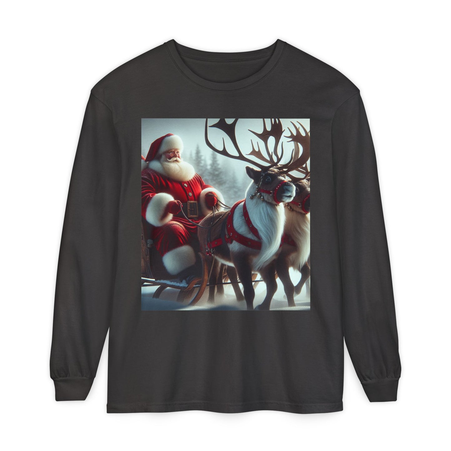 Unisex Garment-dyed Long Sleeve T-Shirt (Santa/Reindeer)