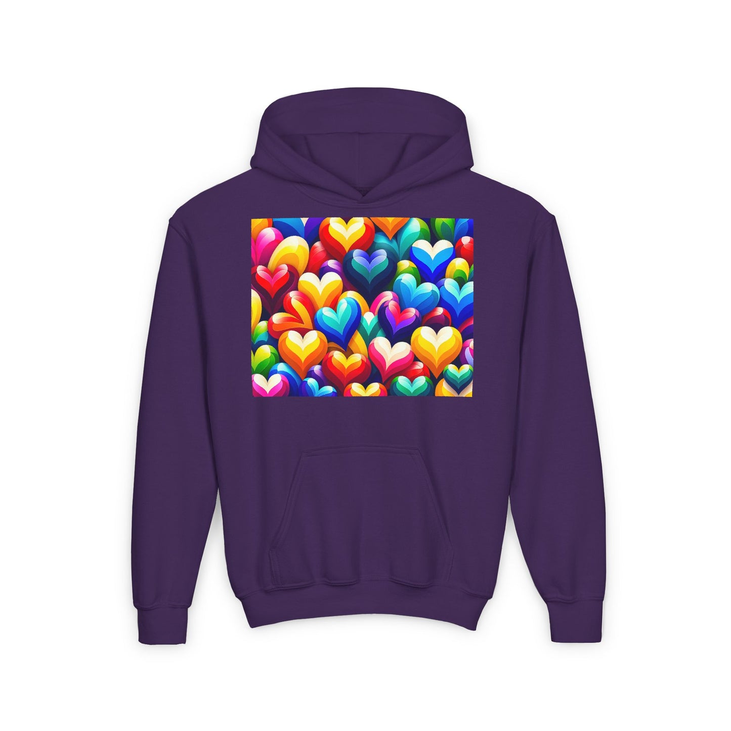 Youth Heavy Blend Hooded Sweatshirt (Colorful Hearts)