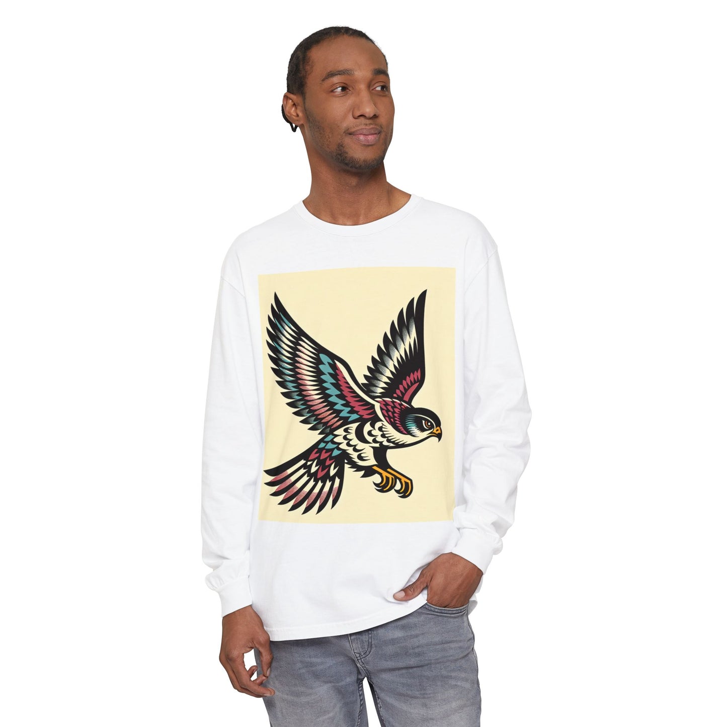 Unisex Garment-dyed Long Sleeve T-Shirt (Falcon)