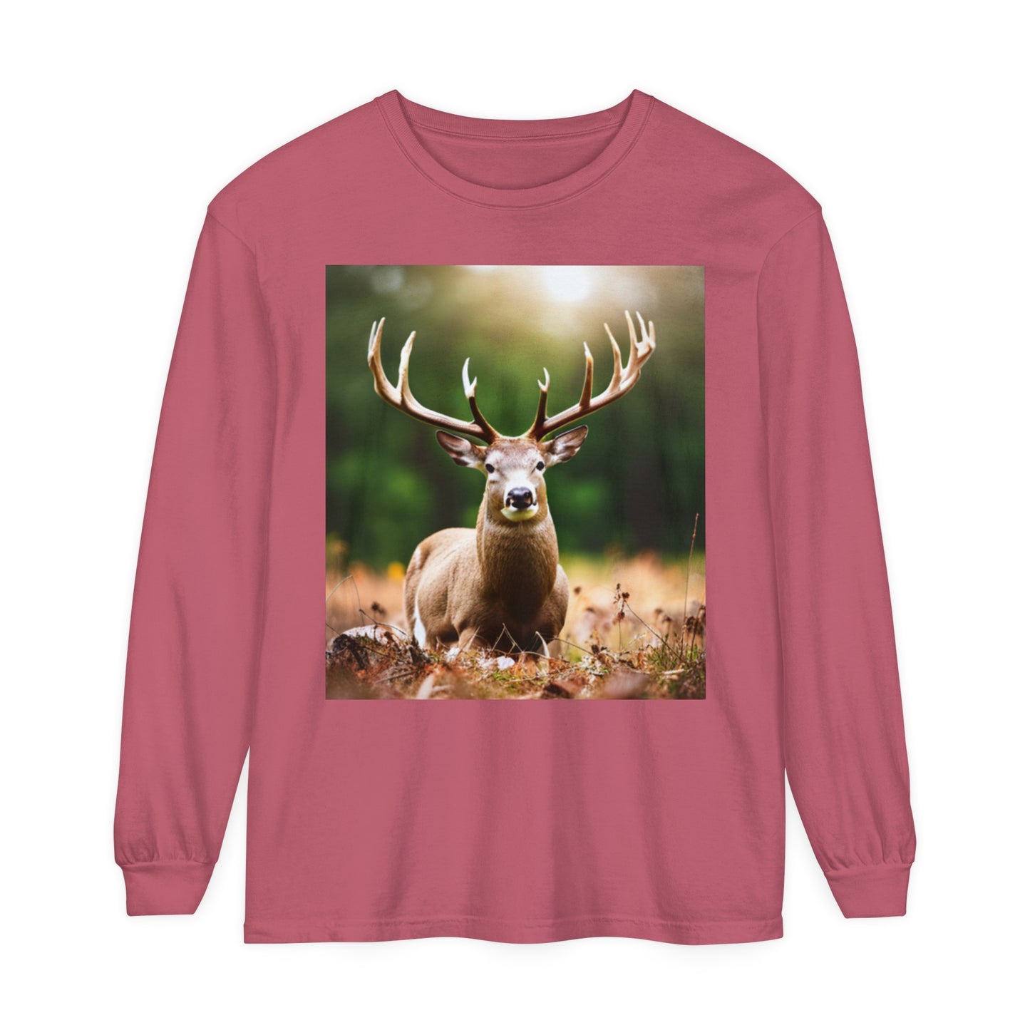 Unisex Garment-dyed Long Sleeve T-Shirt (Deer)