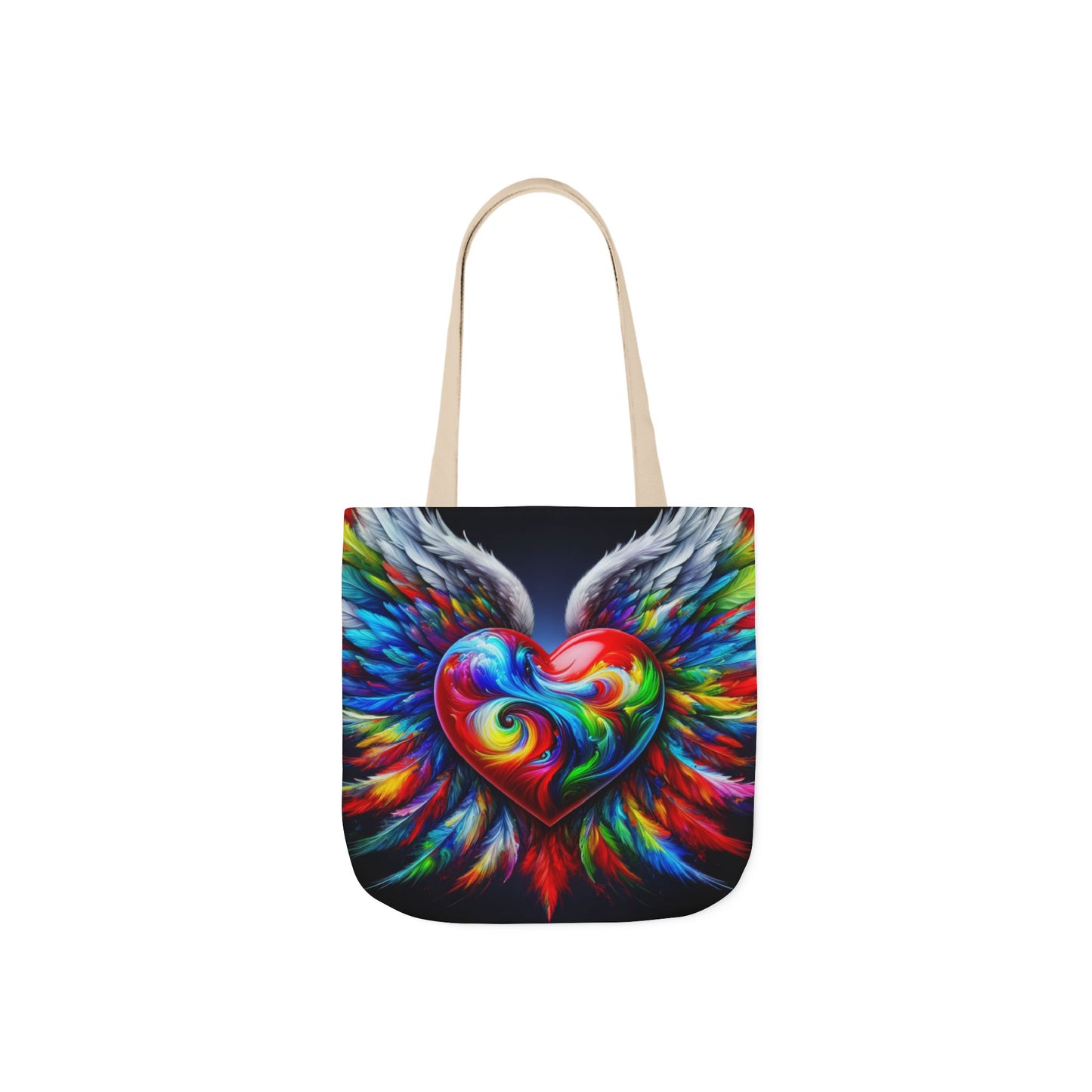Colorful Heart Wings Canvas Tote Bag - Vibrant 5-Color Straps