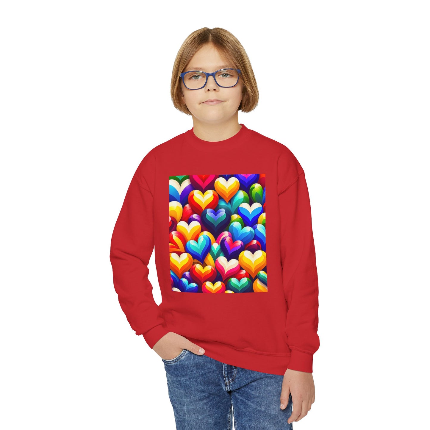 Youth Crewneck Sweatshirt (Colorful Hearts)