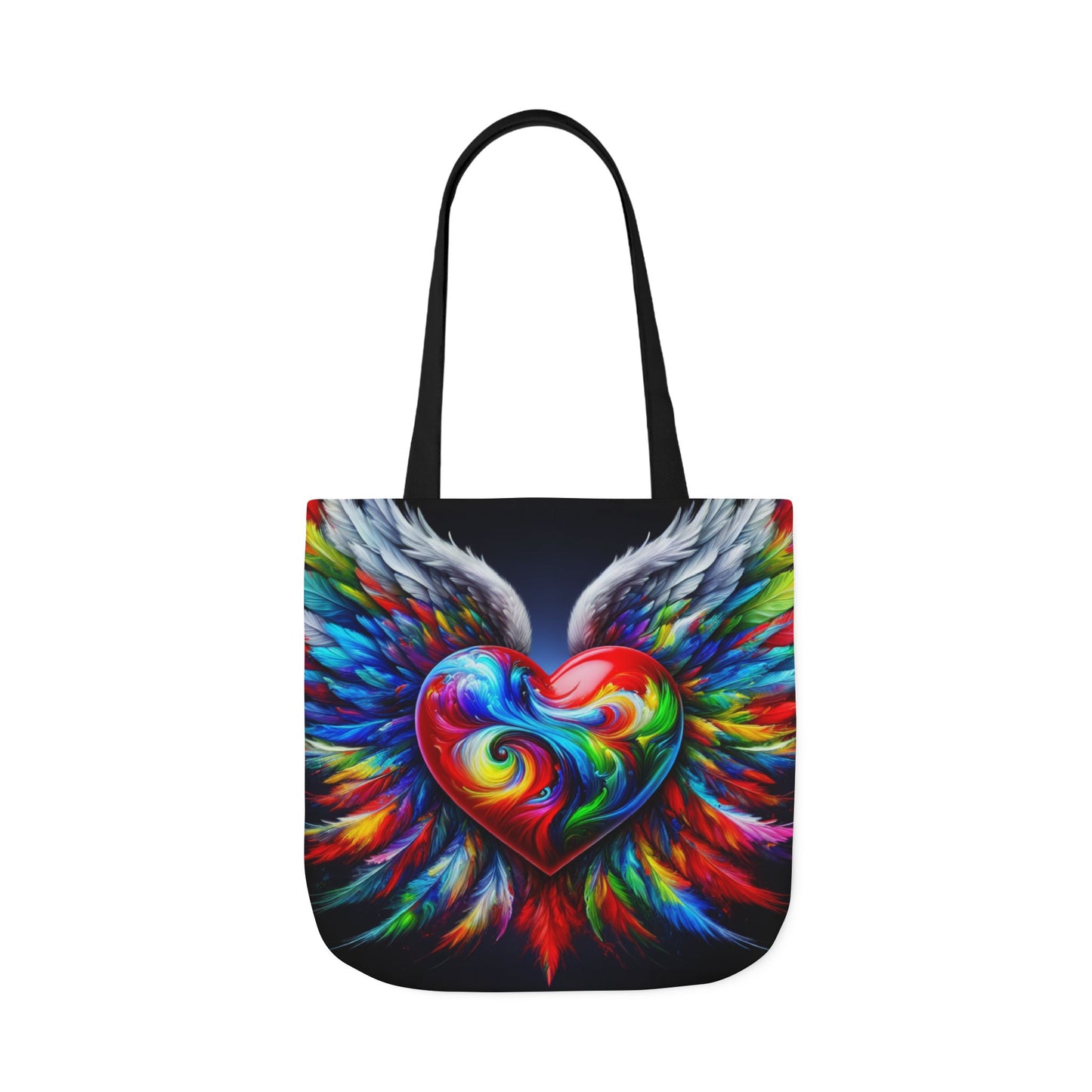 Colorful Heart Wings Canvas Tote Bag - Vibrant 5-Color Straps