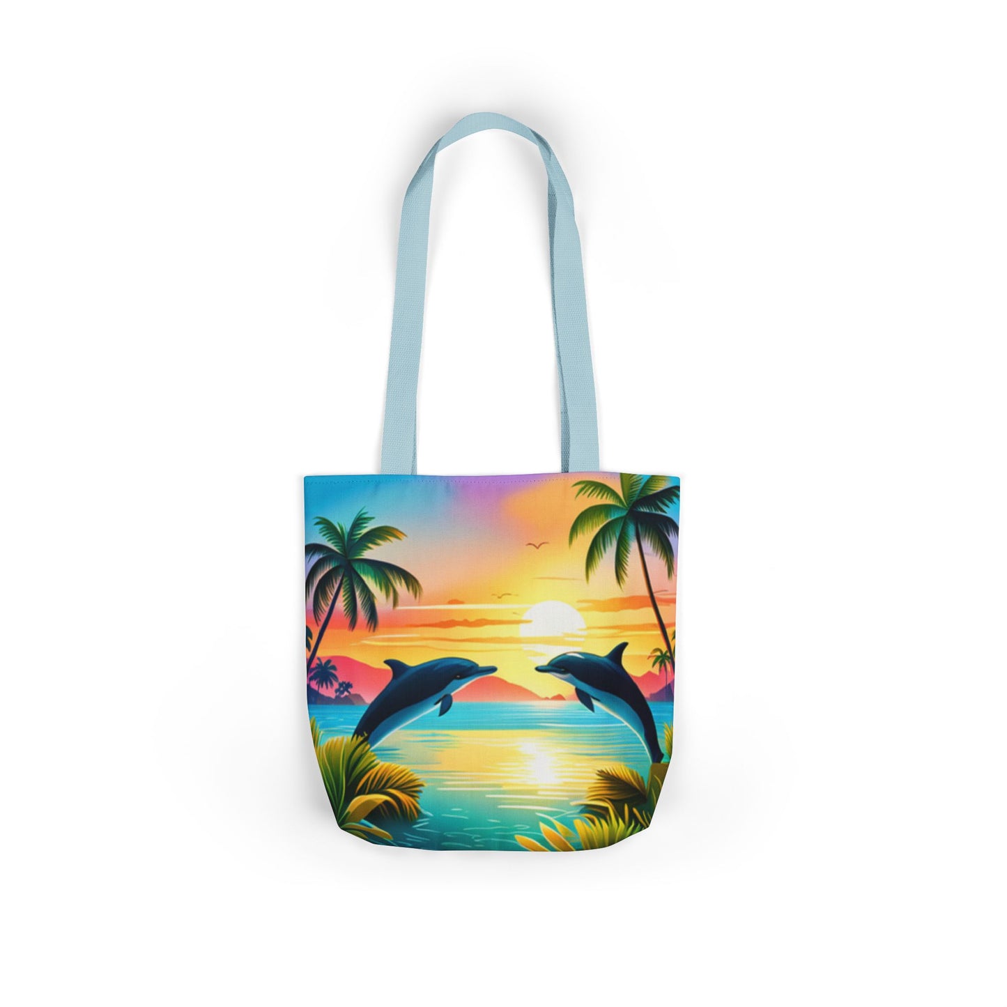 Canvas Tote Bag, 5-Color Straps (Dolphin/Palm Tree)