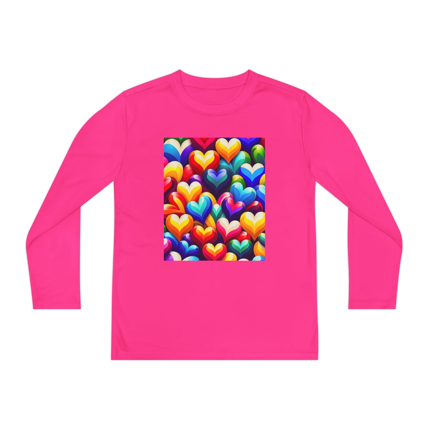 Youth Long Sleeve Competitor Tee (Colorful Hearts)