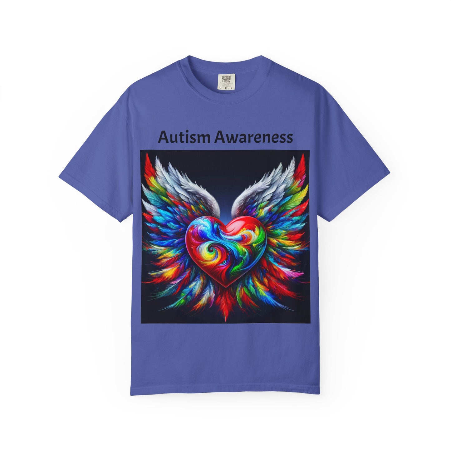 Autism Awareness Unisex Garment-Dyed T-Shirt - Colorful Heart Design