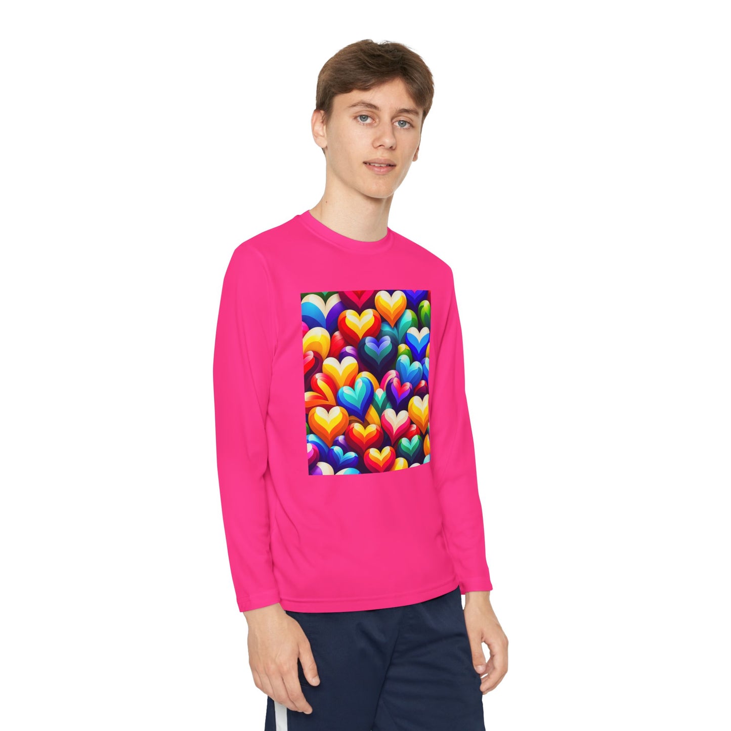 Youth Long Sleeve Competitor Tee (Colorful Hearts)
