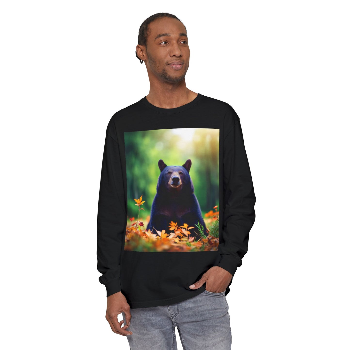 Unisex Garment-dyed Long Sleeve T-Shirt (Bear)