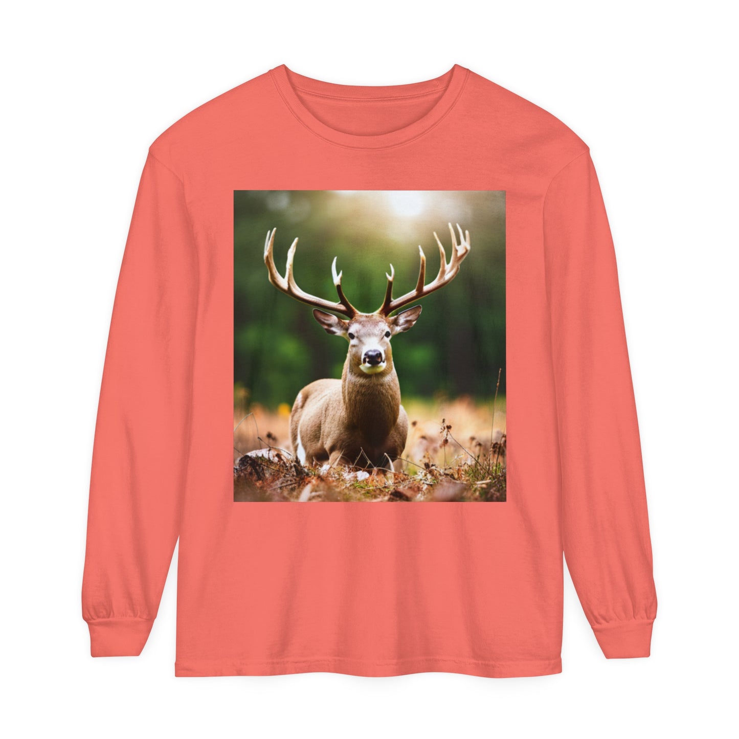 Unisex Garment-dyed Long Sleeve T-Shirt (Deer)