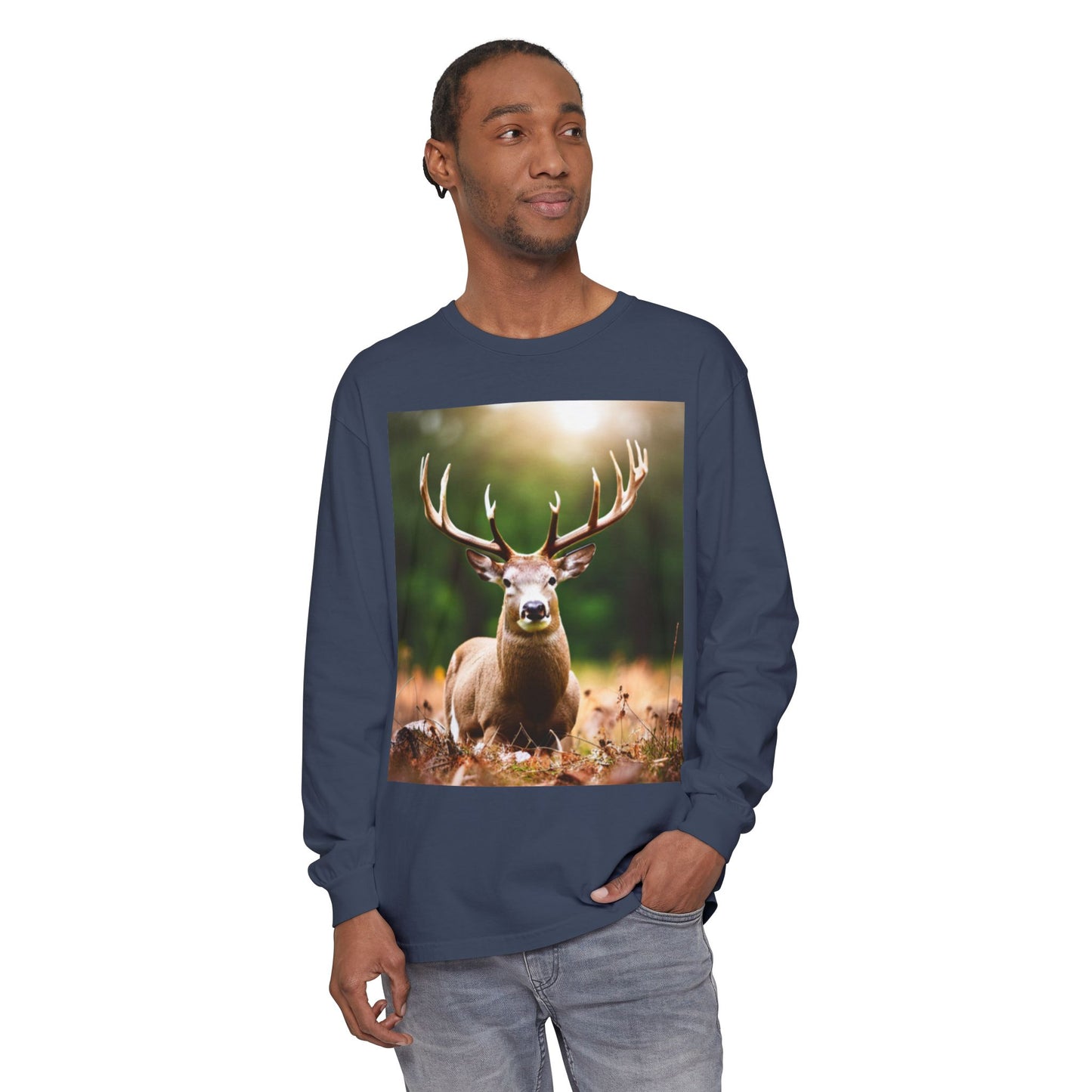 Unisex Garment-dyed Long Sleeve T-Shirt (Deer)