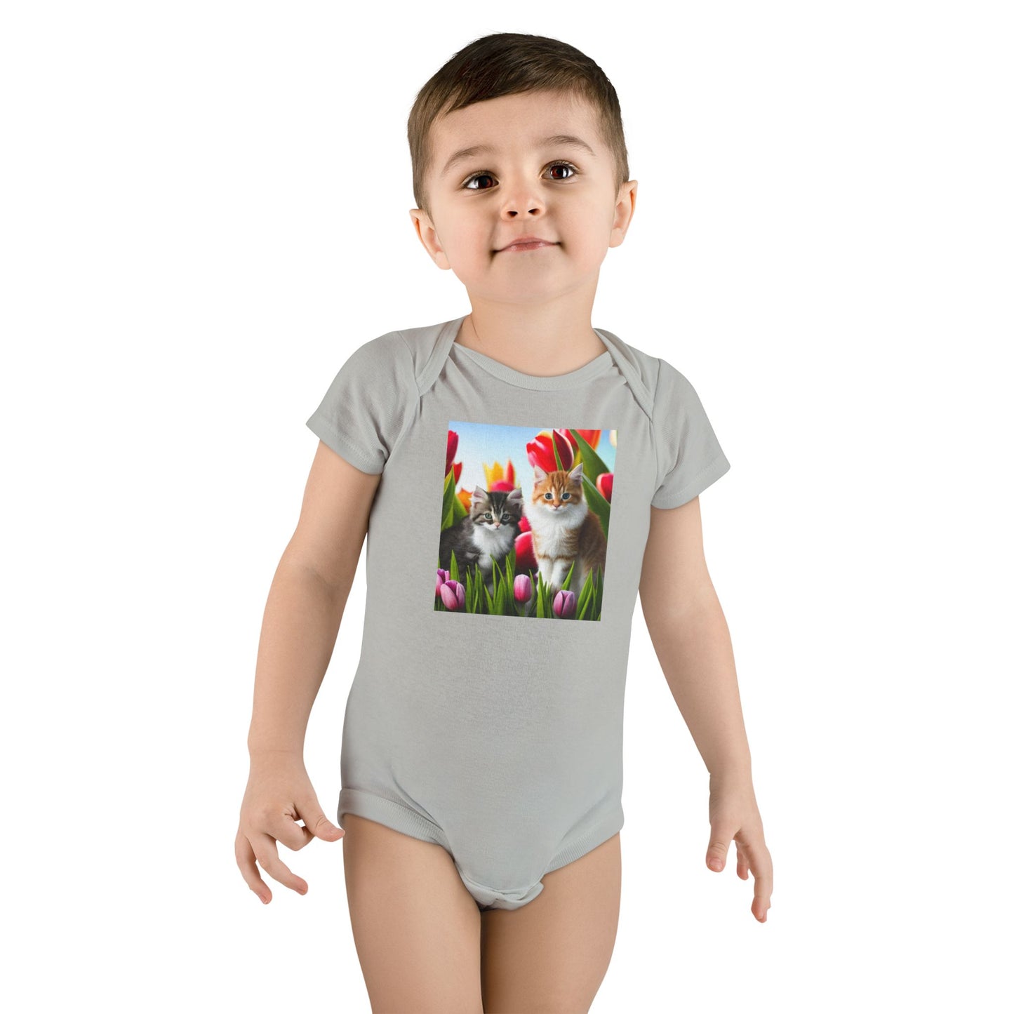 Baby Short Sleeve Onesie® (Kittens/Tulips)