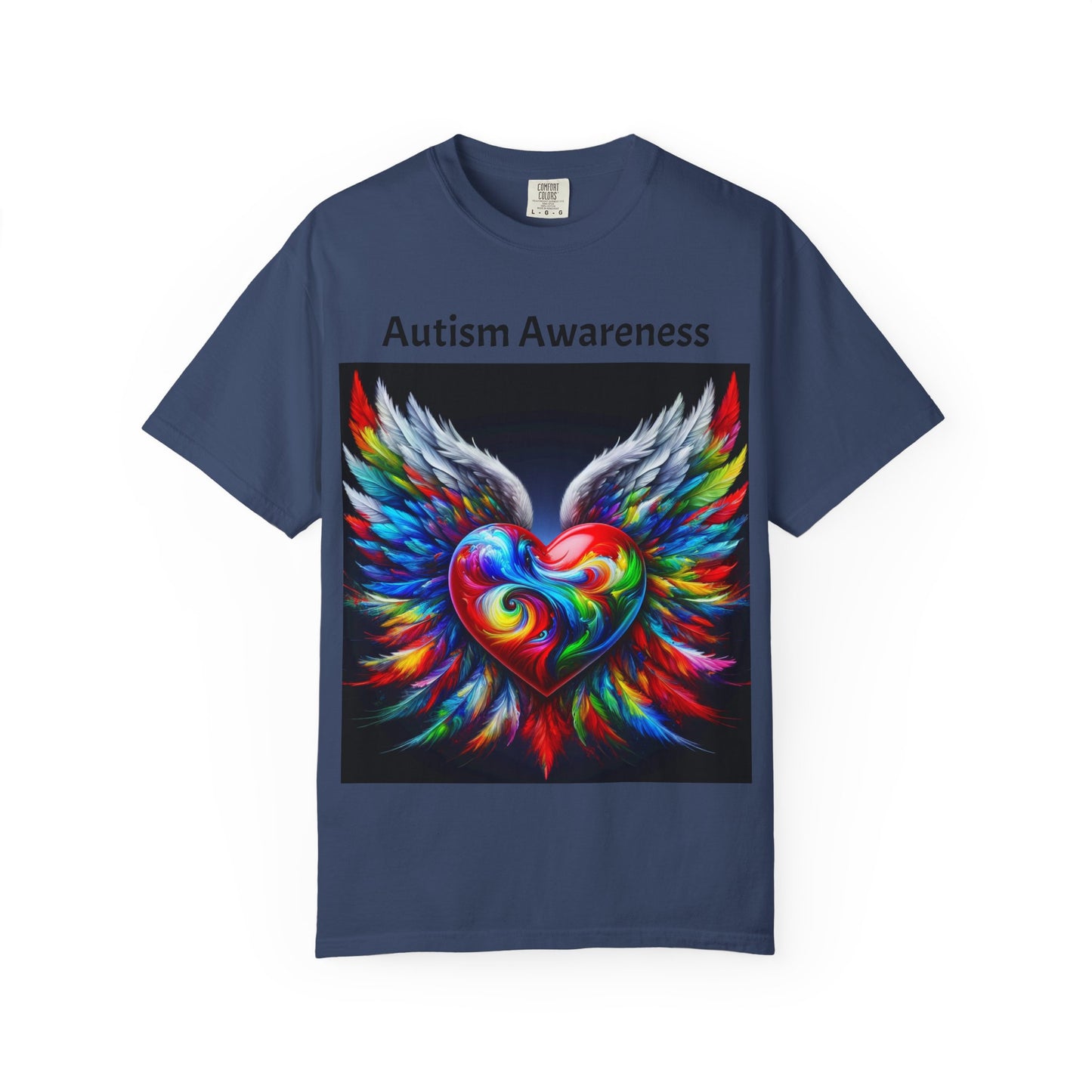Autism Awareness Unisex Garment-Dyed T-Shirt - Colorful Heart Design