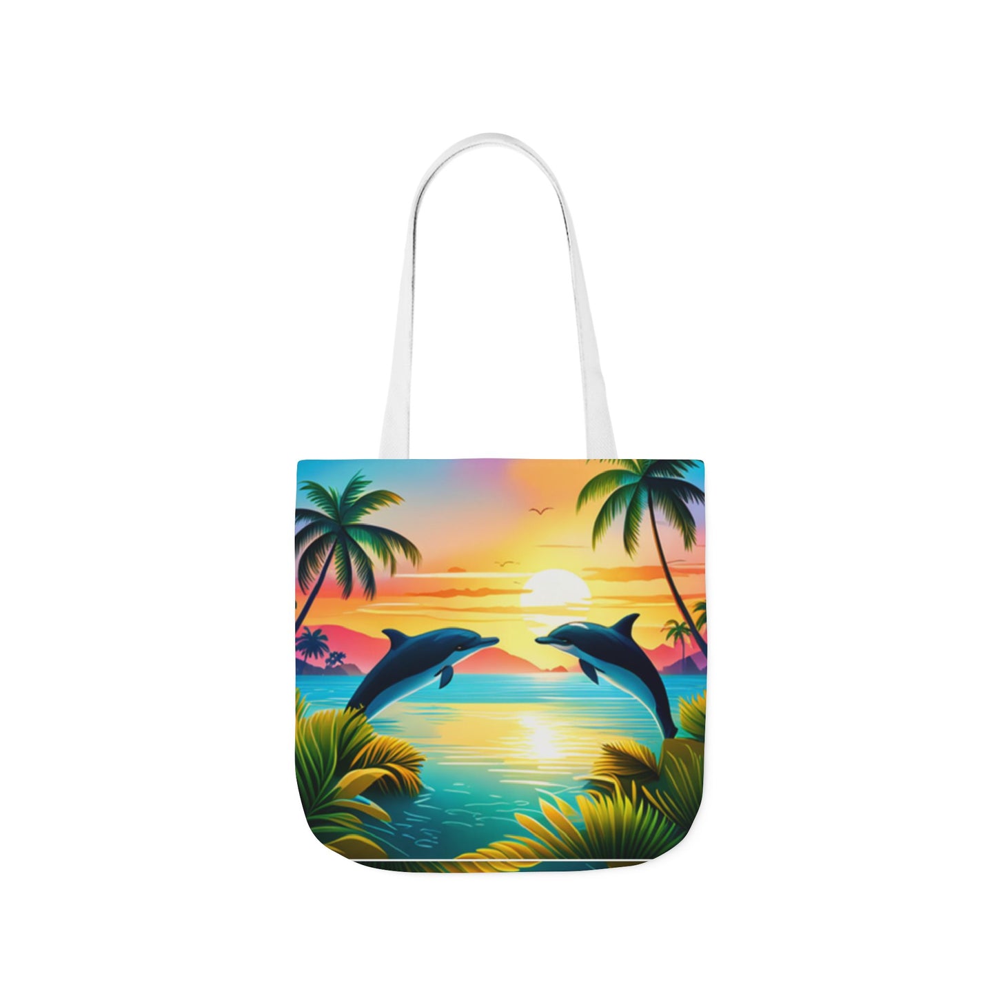 Canvas Tote Bag, 5-Color Straps (Dolphin/Palm Tree)