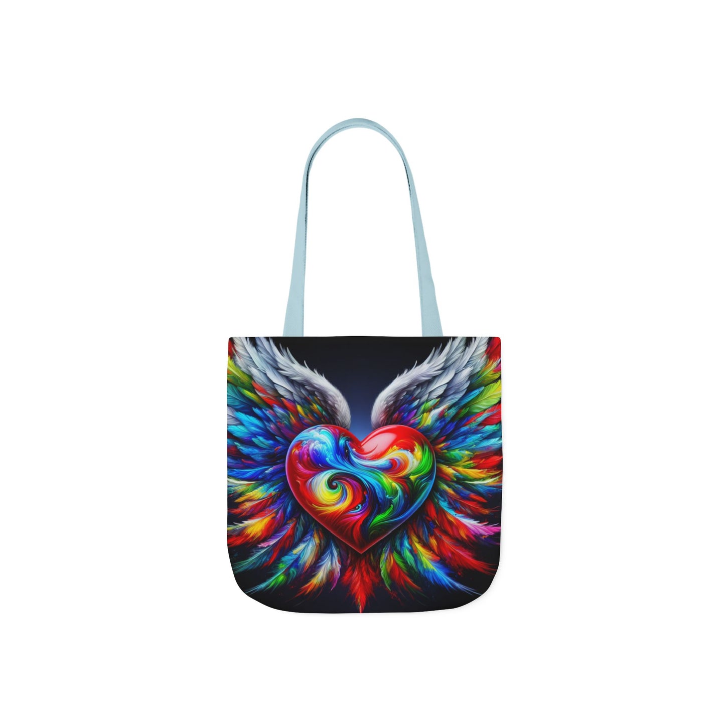 Colorful Heart Wings Canvas Tote Bag - Vibrant 5-Color Straps