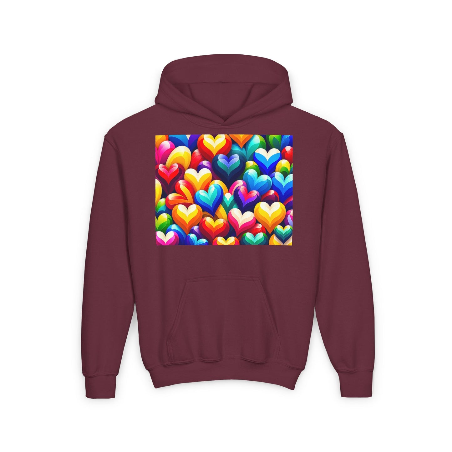 Youth Heavy Blend Hooded Sweatshirt (Colorful Hearts)