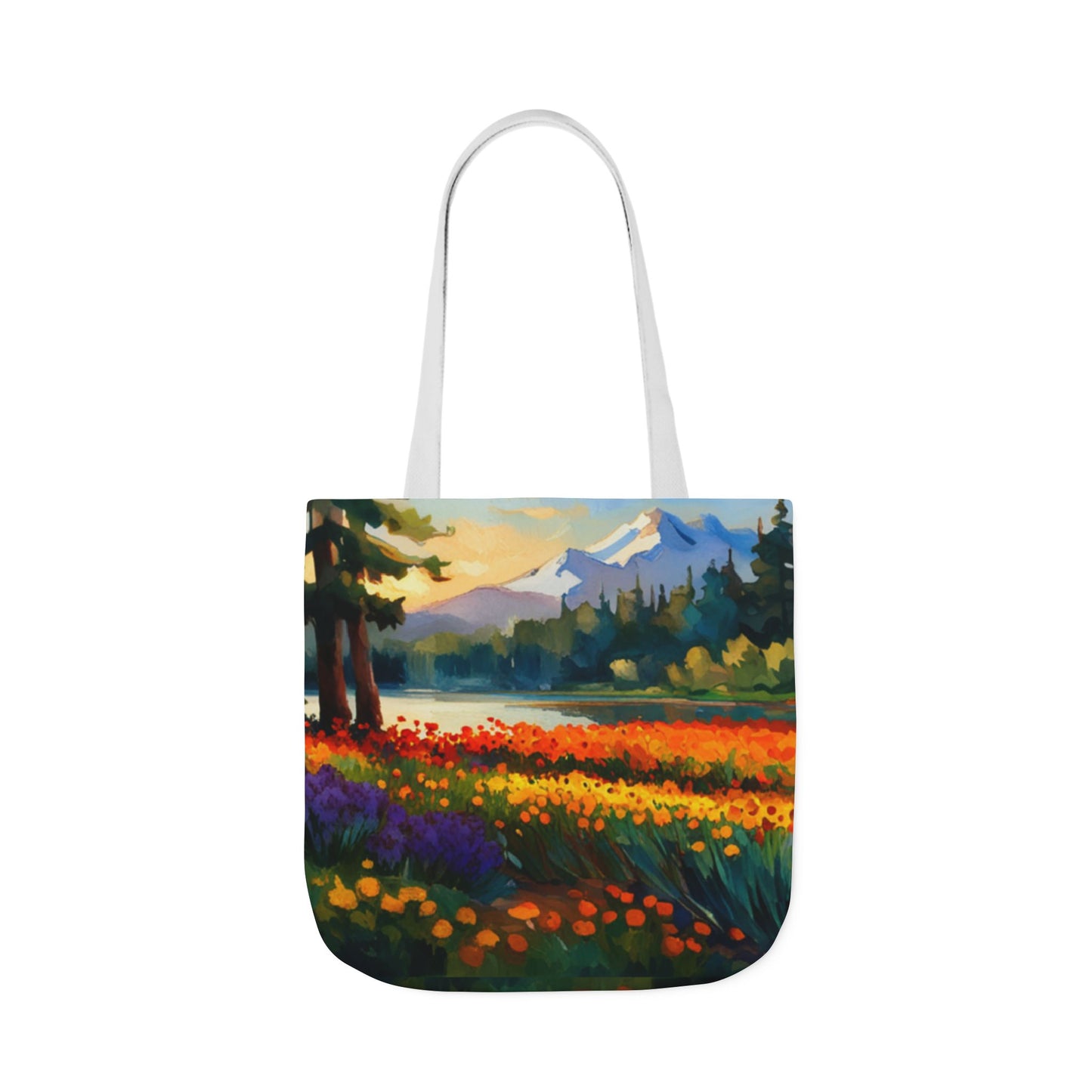 Canvas Tote Bag, 5-Color Straps (Flower Meadow)