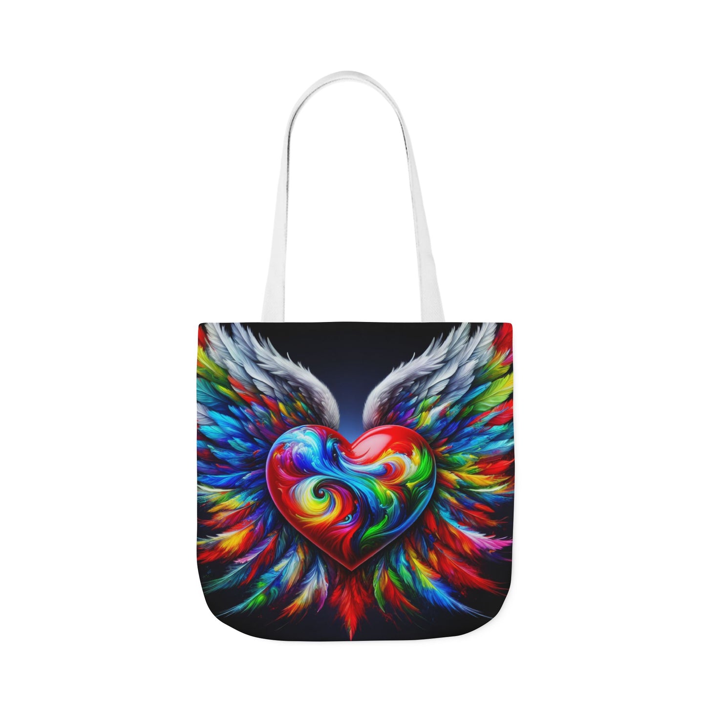 Colorful Heart Wings Canvas Tote Bag - Vibrant 5-Color Straps
