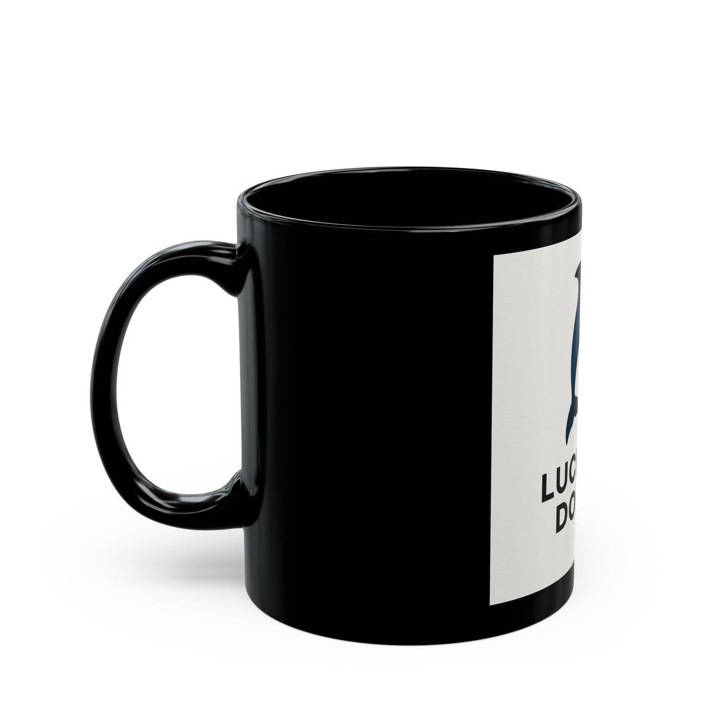 Lucky The Dolphin Logo Mug — Black Ceramic Coffee Cup (11oz, 15oz)