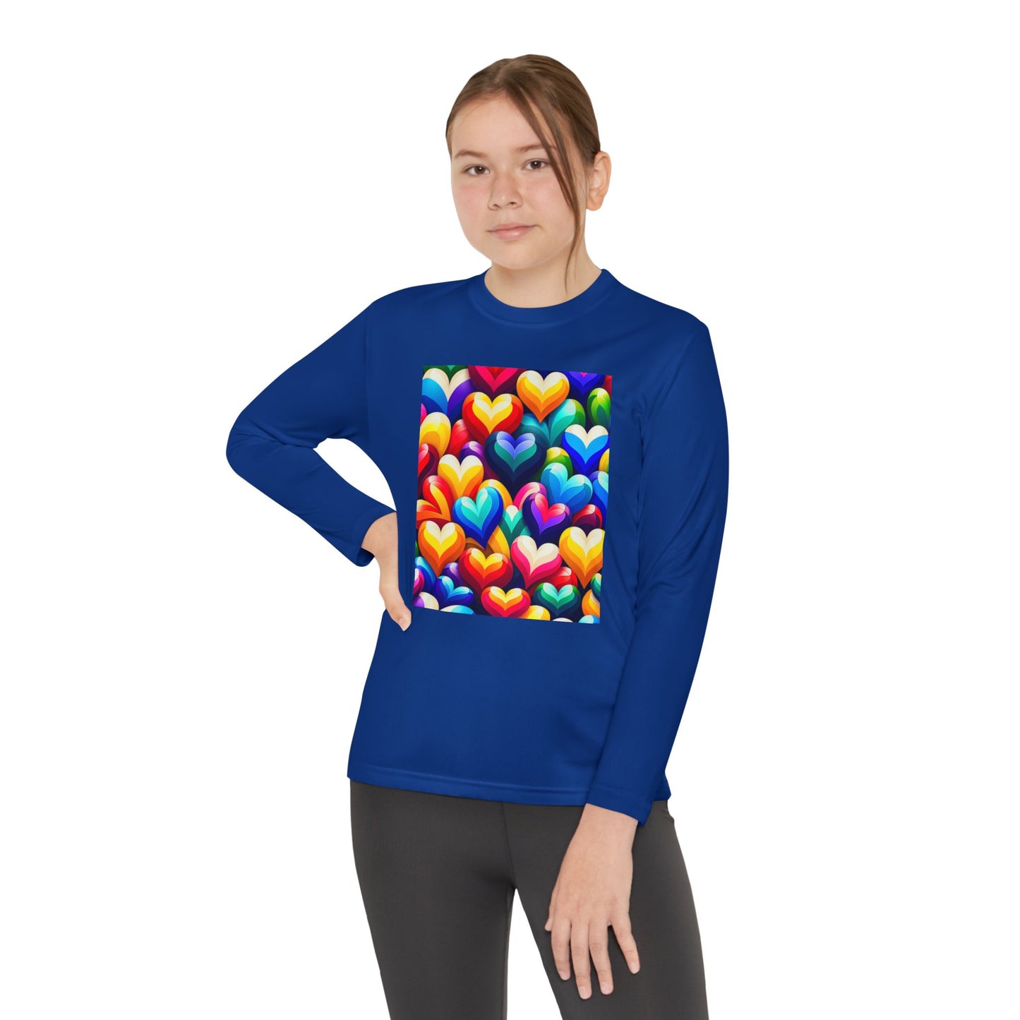 Youth Long Sleeve Competitor Tee (Colorful Hearts)