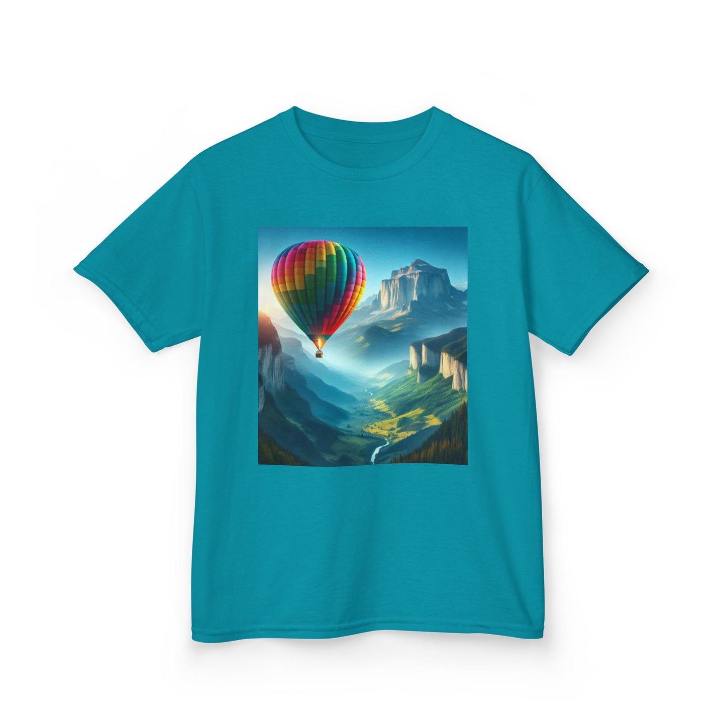 Kids Heavy Cotton™ Tee - Colorful Hot Air Balloon Adventure Tee for Young Explorers