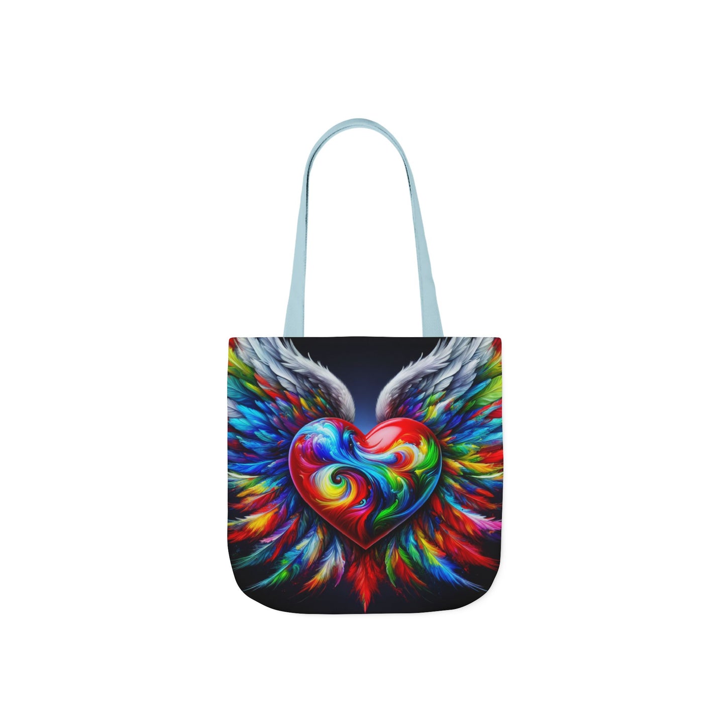 Colorful Heart Wings Canvas Tote Bag - Vibrant 5-Color Straps