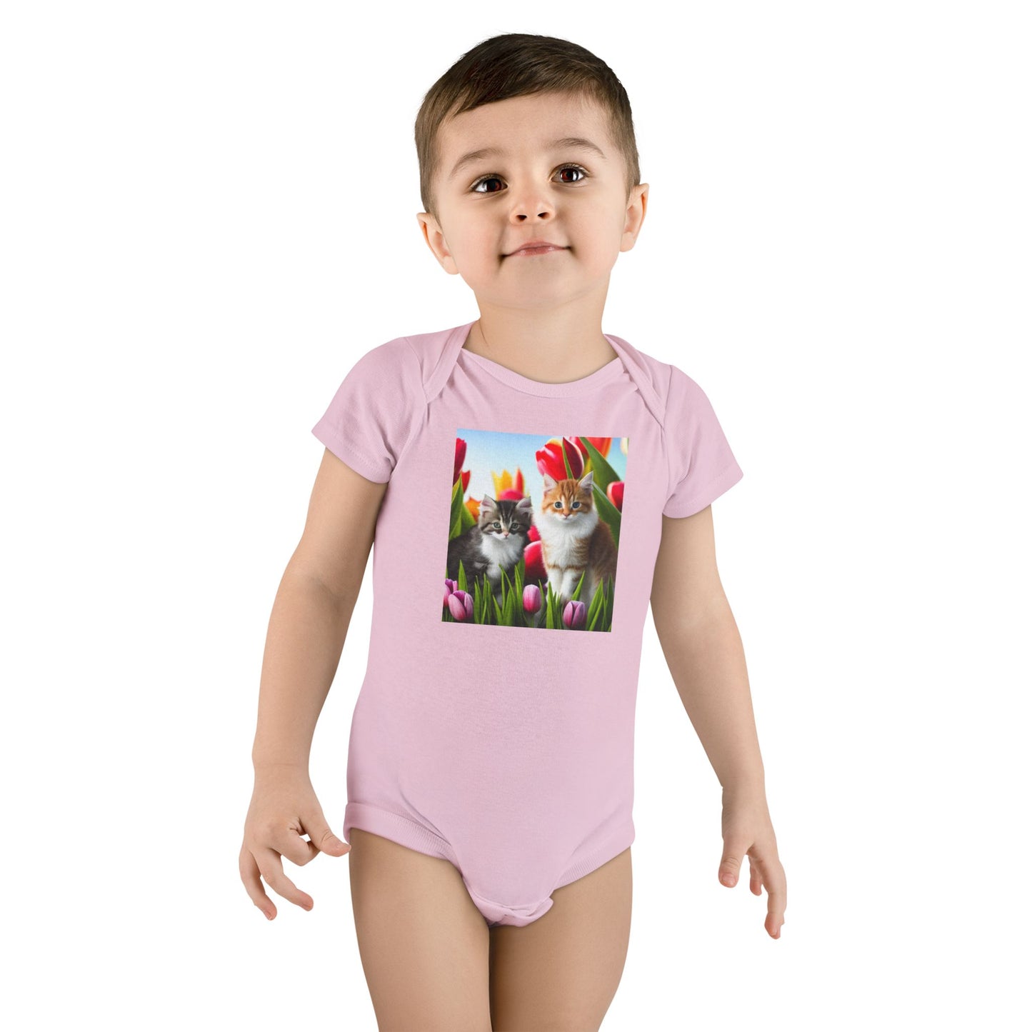 Baby Short Sleeve Onesie® (Kittens/Tulips)