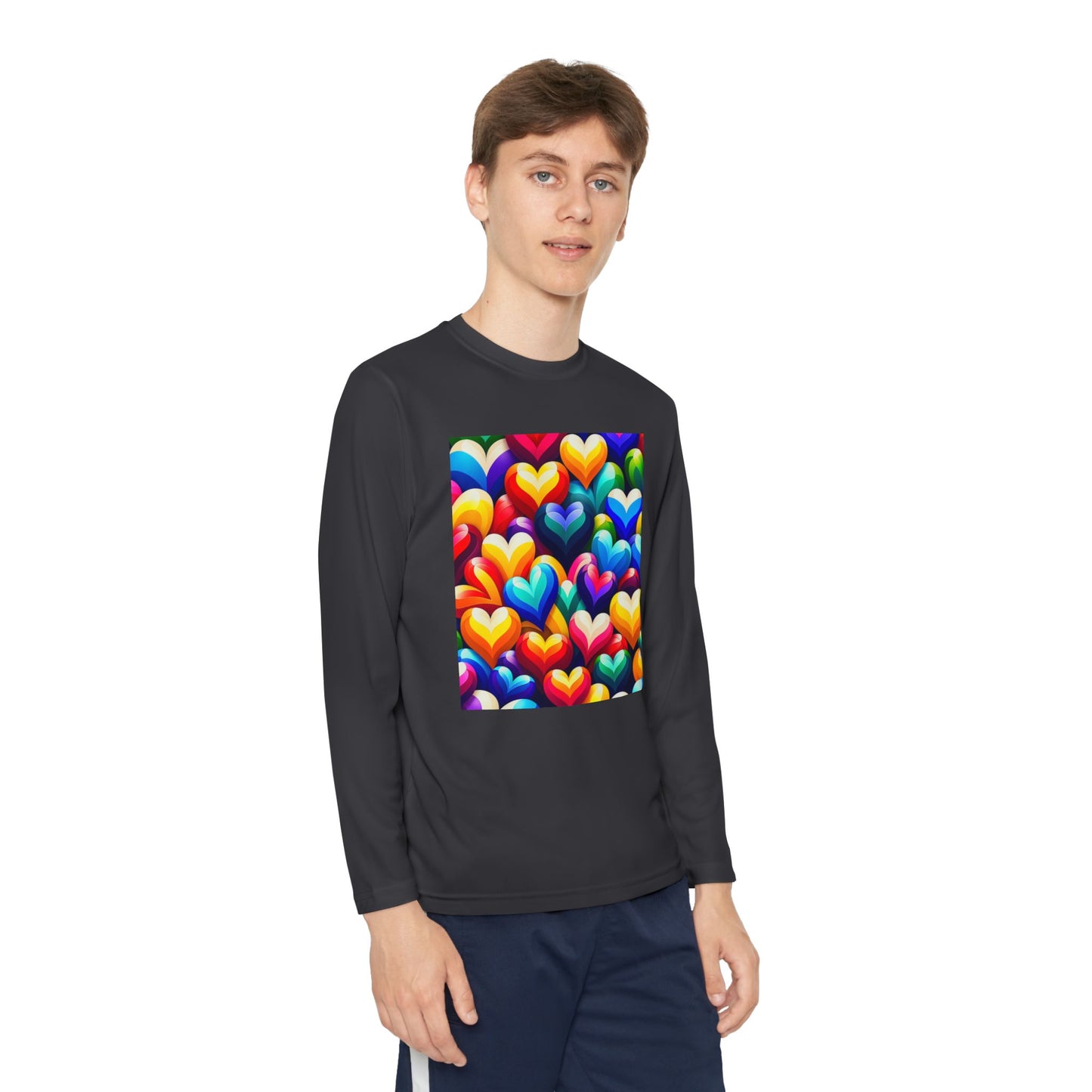 Youth Long Sleeve Competitor Tee (Colorful Hearts)