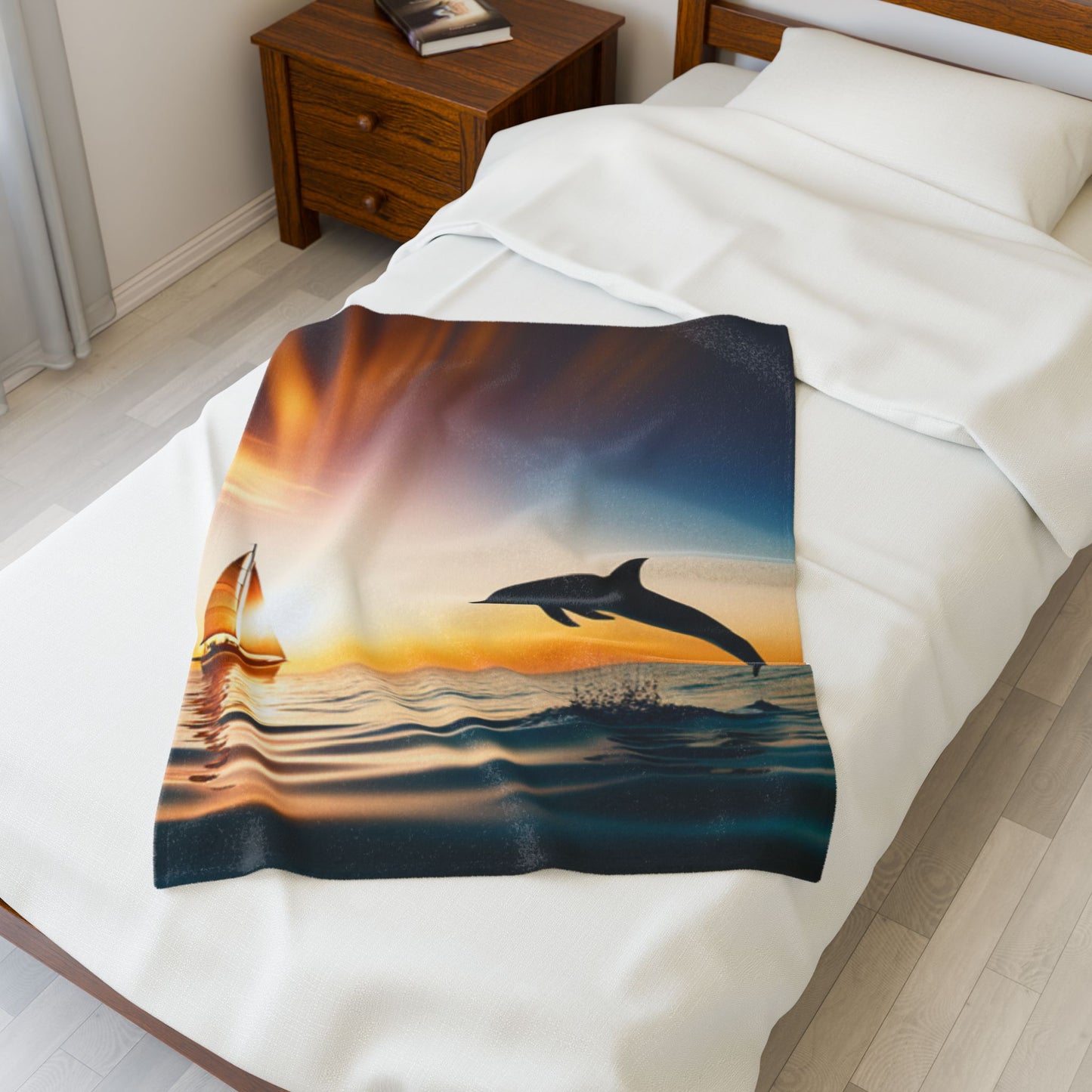 Velveteen Plush Blanket (Dolphin Sailboat)