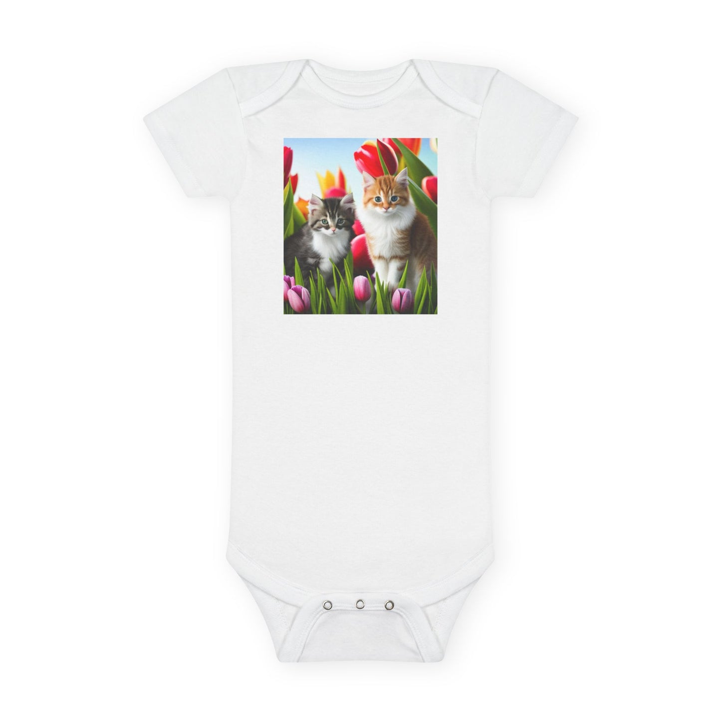 Baby Short Sleeve Onesie® (Kittens/Tulips)