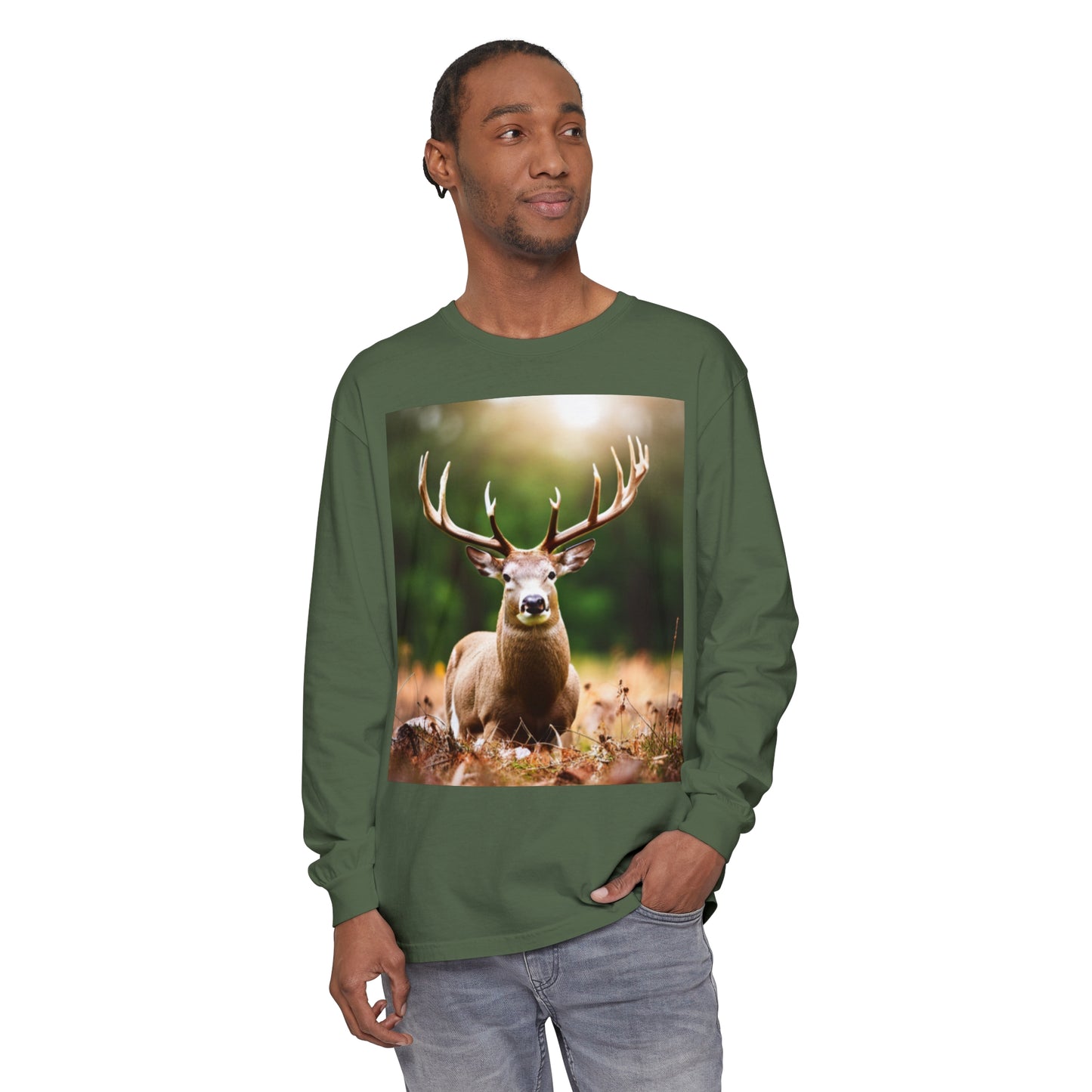Unisex Garment-dyed Long Sleeve T-Shirt (Deer)