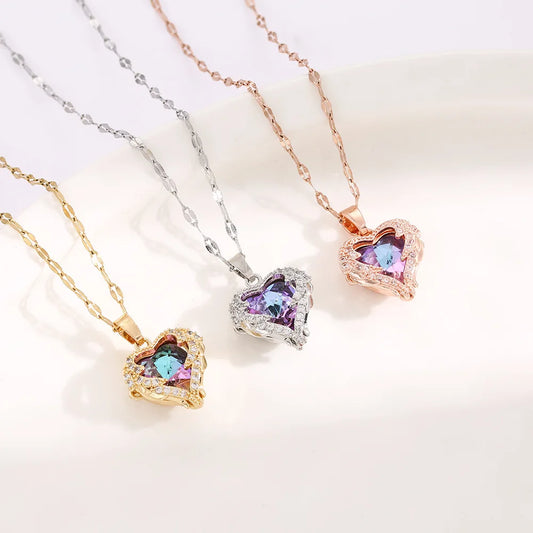 Celestia Gold Crystal Heart Necklace
